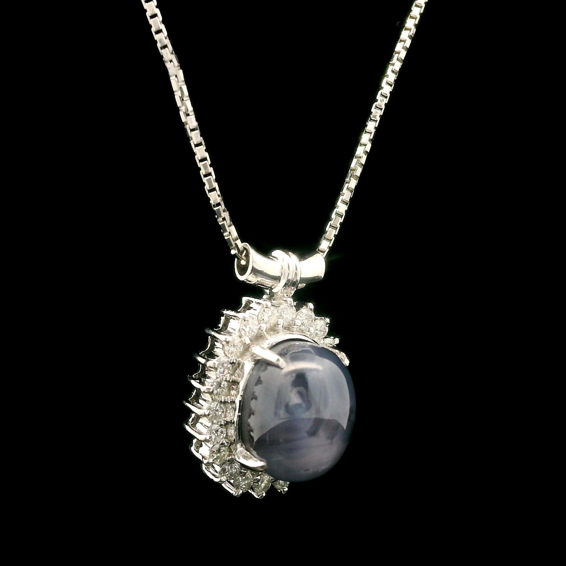 --Stone(s):--
(1) Natural Genuine Star Sapphire - Oval Cabochon Cut - Prong Set - Blue Color - 5.27ct (exact)
(22) Natural Genuine Diamonds - Round Brilliant Cut - Prong Set - Nice White Brilliant Color - 0.27ct (exact)
Total Carat Weight: 5.54