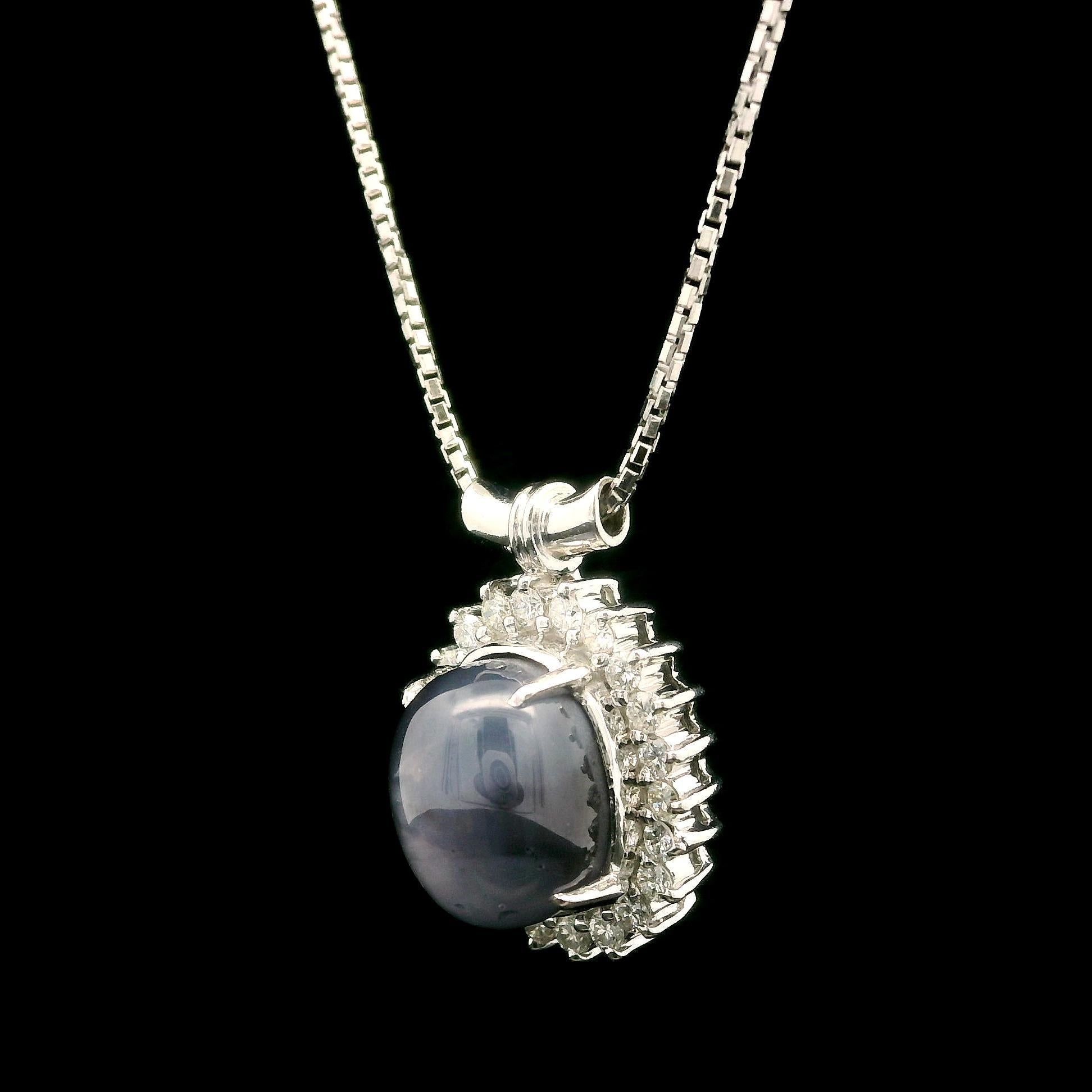 Cabochon Vintage Platinum 5.54ctw Oval Star Sapphire Diamond Halo Slide Pendant Necklace For Sale