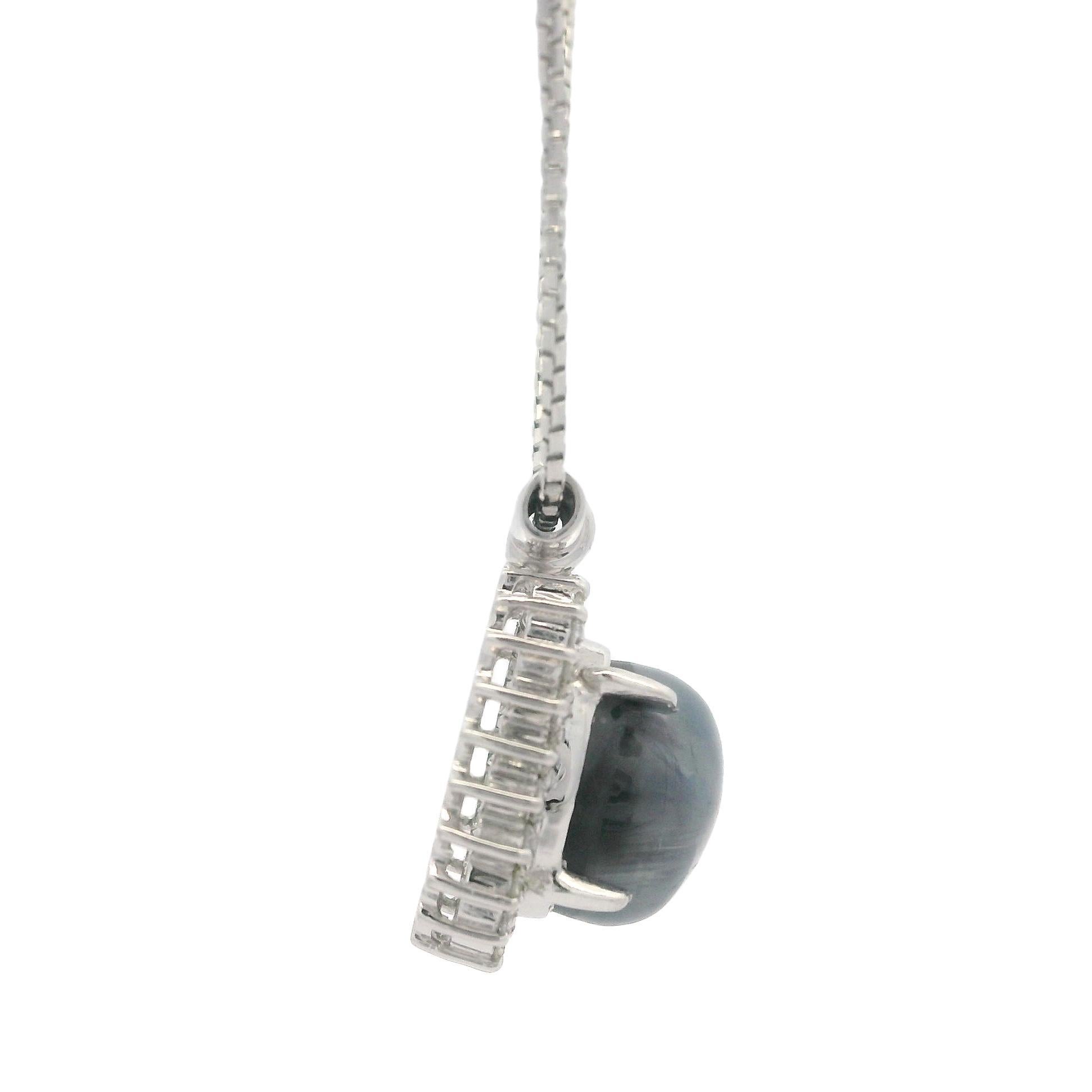 Women's Vintage Platinum 5.54ctw Oval Star Sapphire Diamond Halo Slide Pendant Necklace For Sale