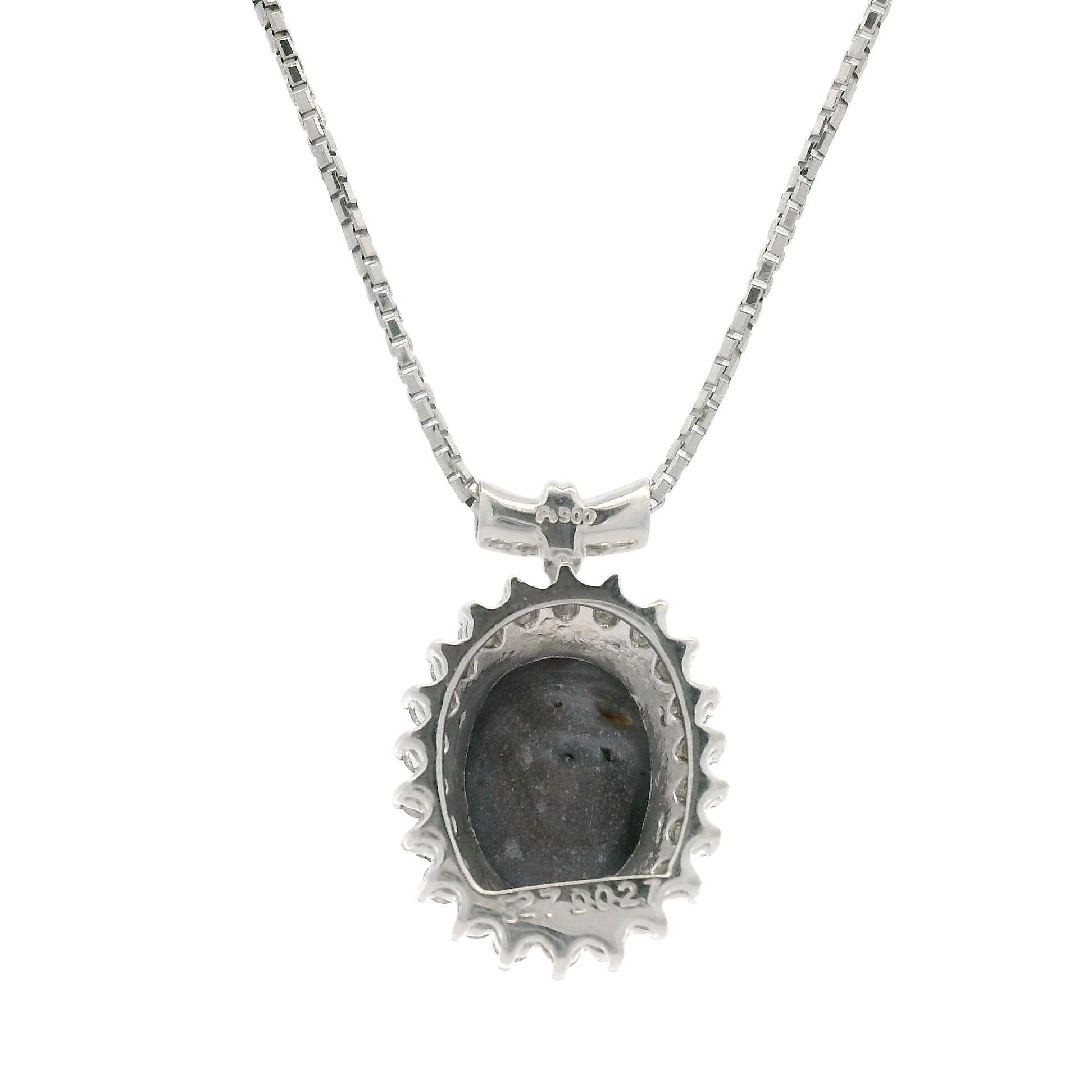Vintage Platinum 5.54ctw Oval Star Sapphire Diamond Halo Slide Pendant Necklace For Sale 1