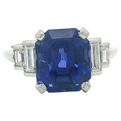 Vintage Platinum 5.6ct GIA AGL No Heat Royal Blue Sapphire & Diamond Step Ring
