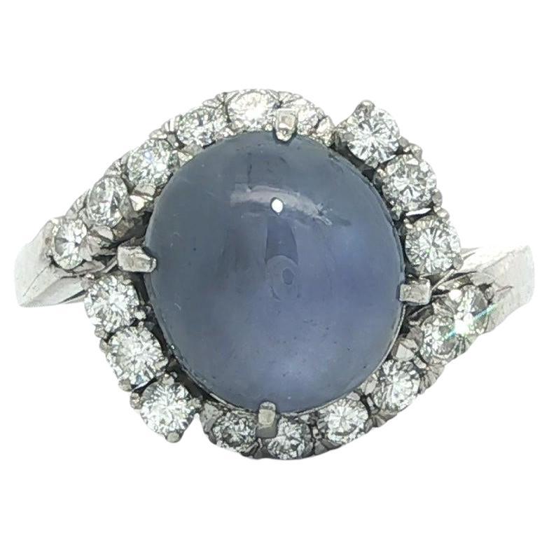 Vintage Platinum 5.7ctw Sharp Star Sapphire Fiery Diamond Bypass Ring