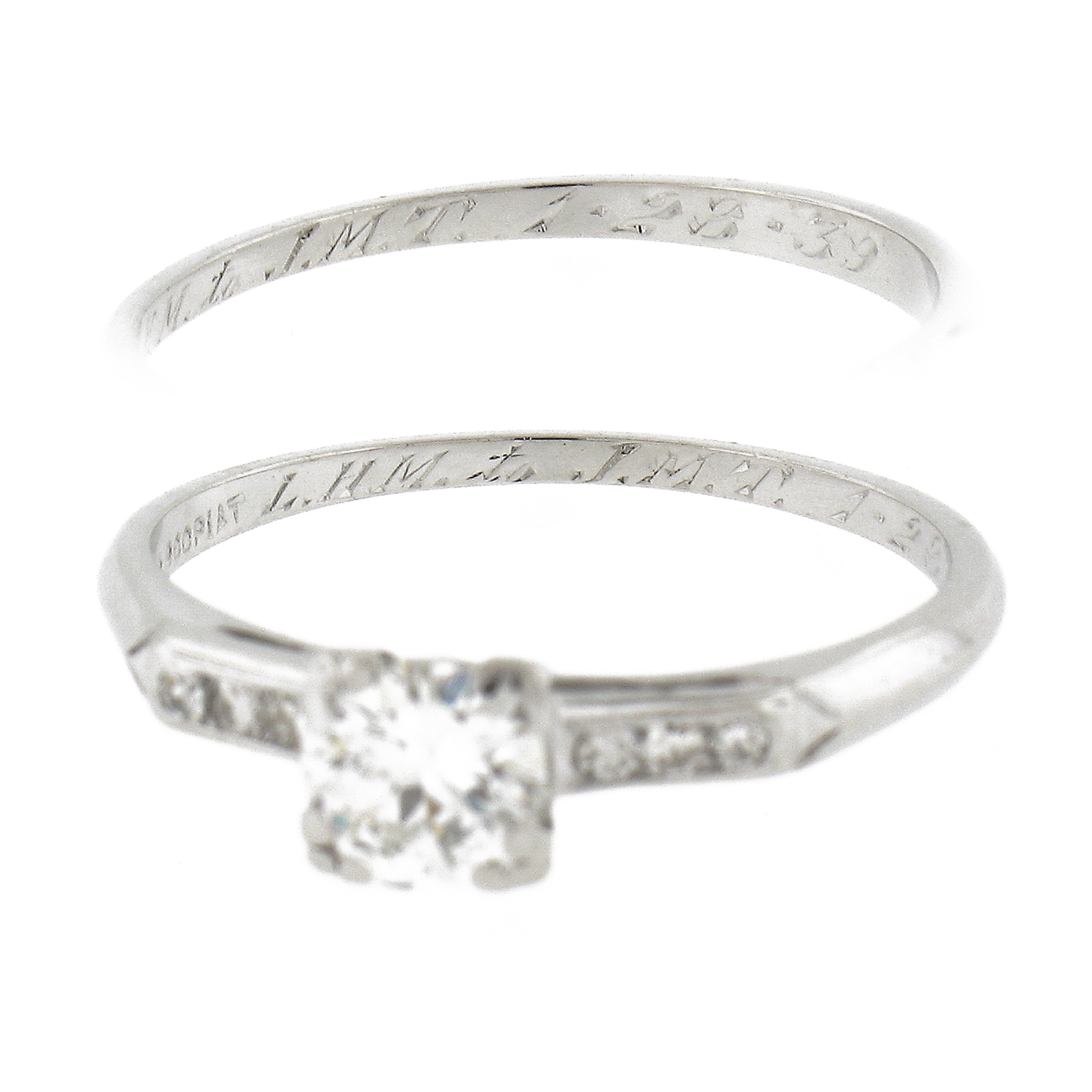Vintage Platinum .58ctw Old European Cut Diamond Solitaire Engagement Ring For Sale 6
