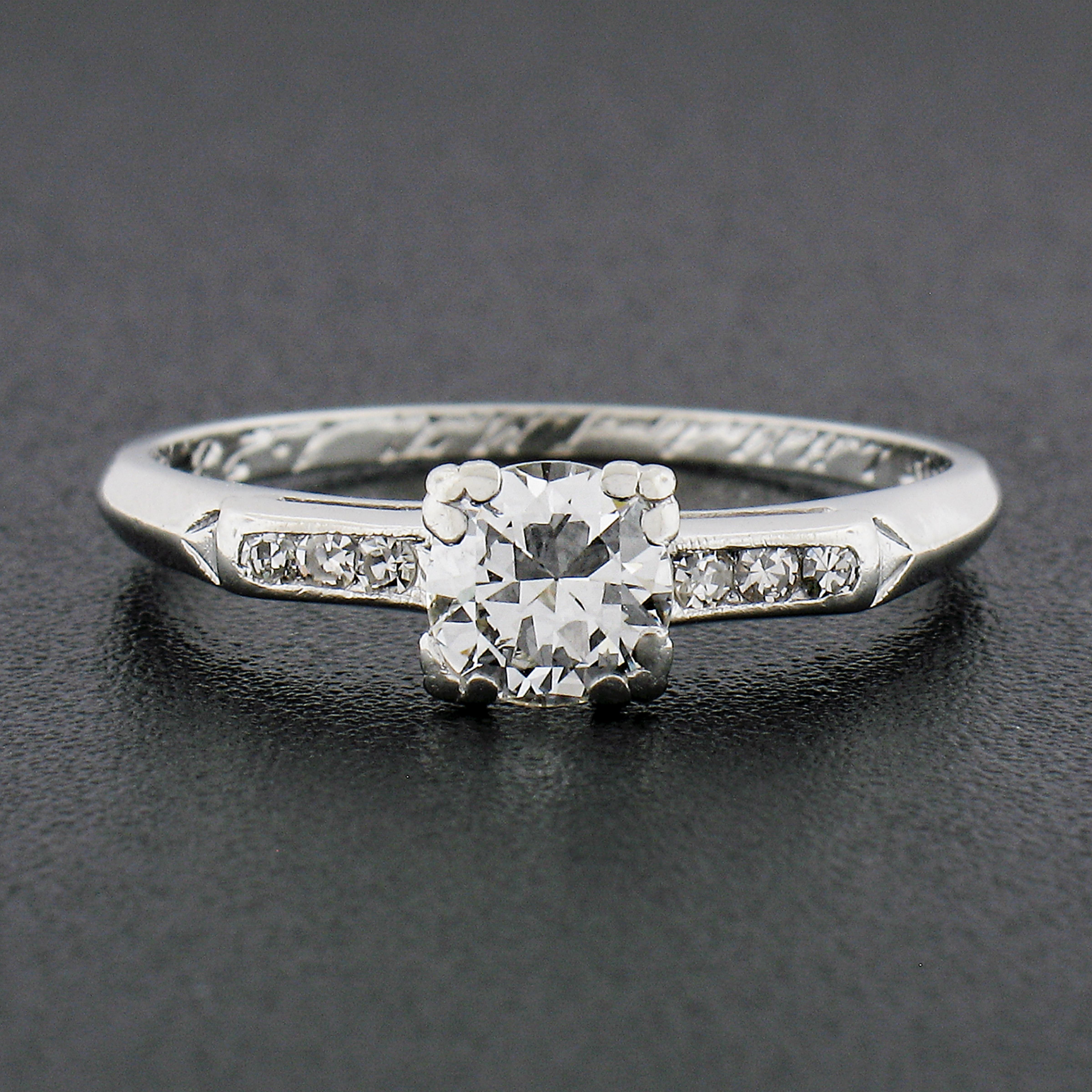 Vintage Platinum .58ctw Old European Cut Diamond Solitaire Engagement Ring In Excellent Condition For Sale In Montclair, NJ