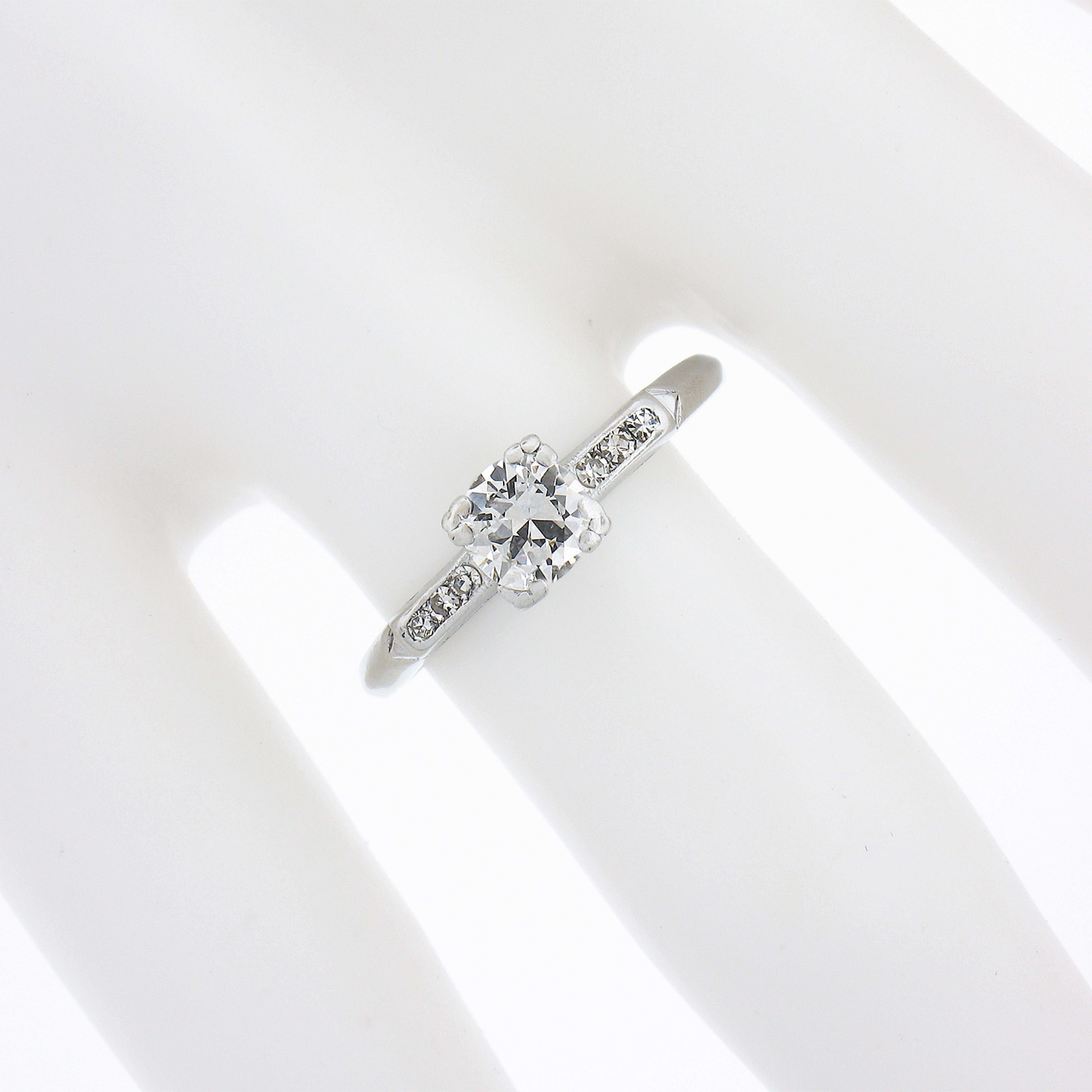Women's Vintage Platinum .58ctw Old European Cut Diamond Solitaire Engagement Ring For Sale