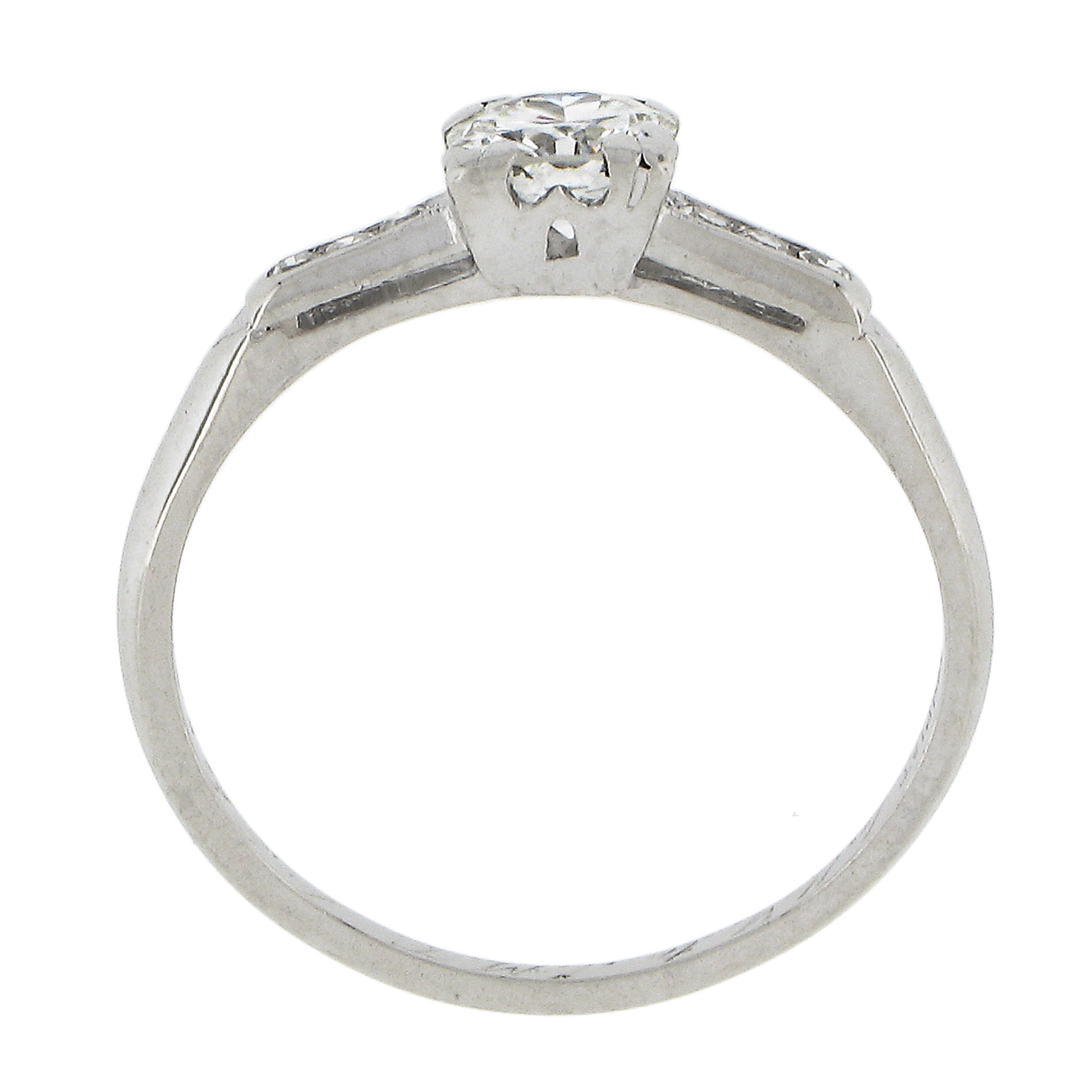 Vintage Platinum .58ctw Old European Cut Diamond Solitaire Engagement Ring For Sale 4