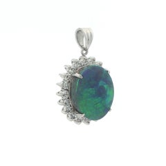 Vintage Platinum 5.92ctw Green & Blue Lively Opal & Diamond Halo Pendant