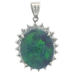 Vintage Platinum 5.92ctw Green 
Blue Lively Opal 
Diamond Halo Pendant