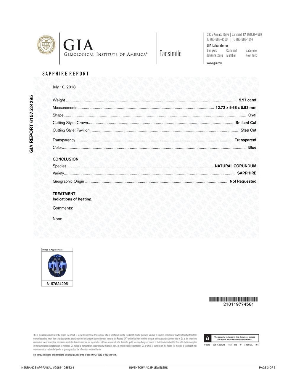 Anillo de cóctel vintage de platino y diamantes con tres piedras y 5,97 ct de zafiro azul Gia en venta 6