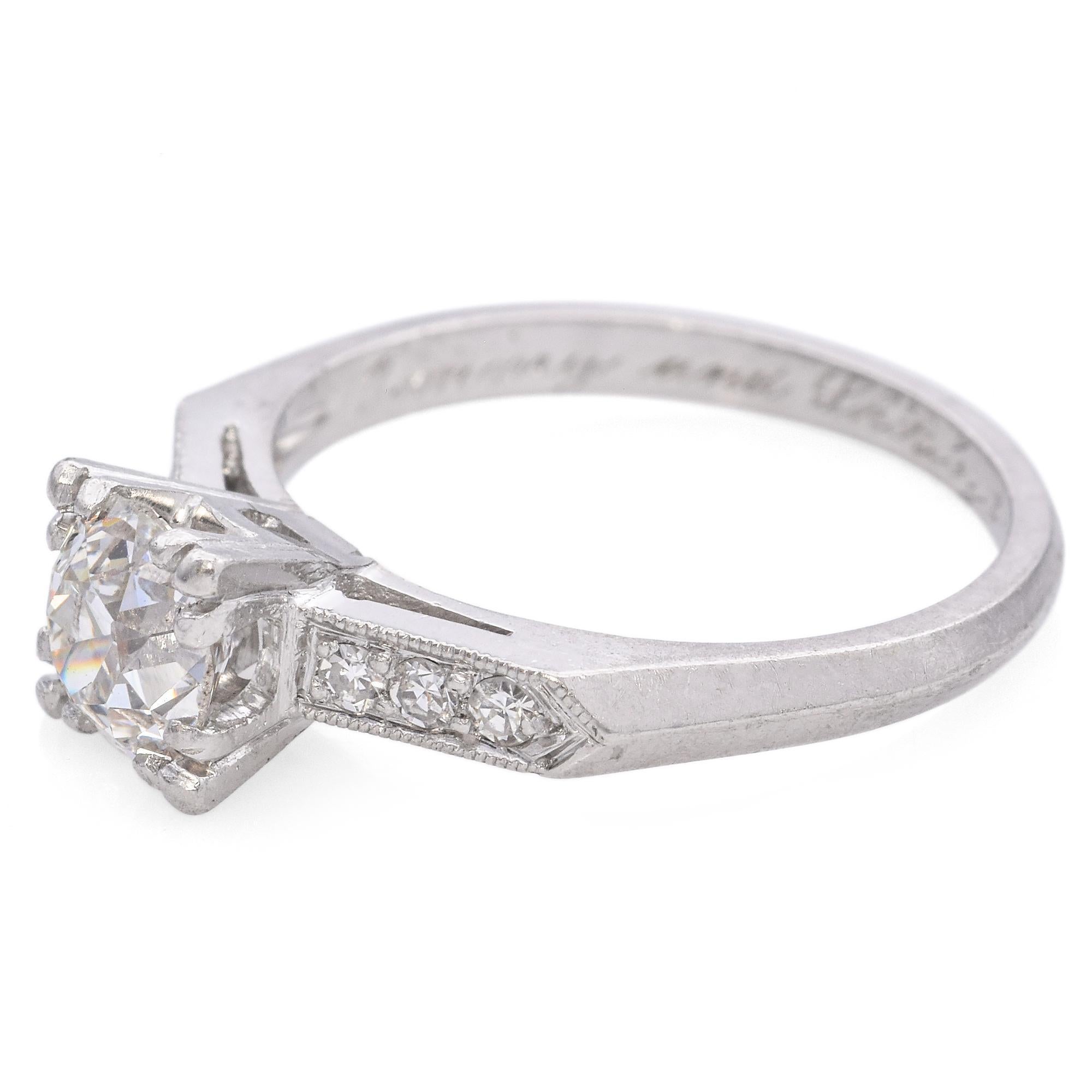 Vintage Platin .60ct Old European Cut Diamant Verlobungsring (Rundschliff) im Angebot