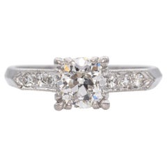 Bague de fiançailles vintage en platine avec un diamant de taille européenne de 0,60ct