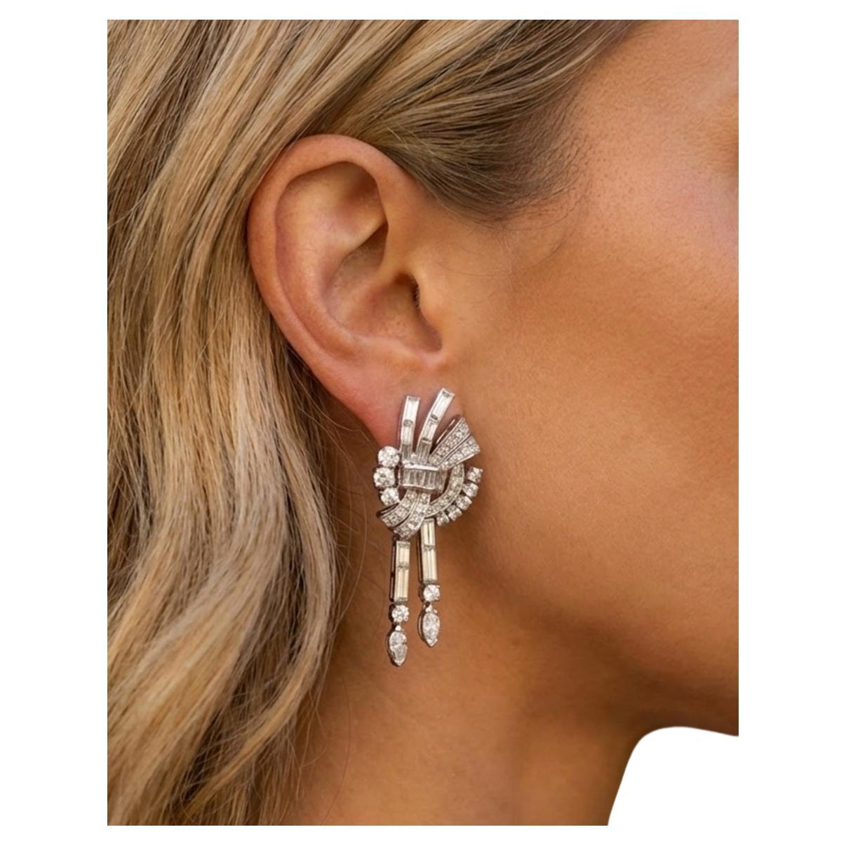 Vintage Platinum 6.28 Carat VS Diamond Dangle Earrings, Certified