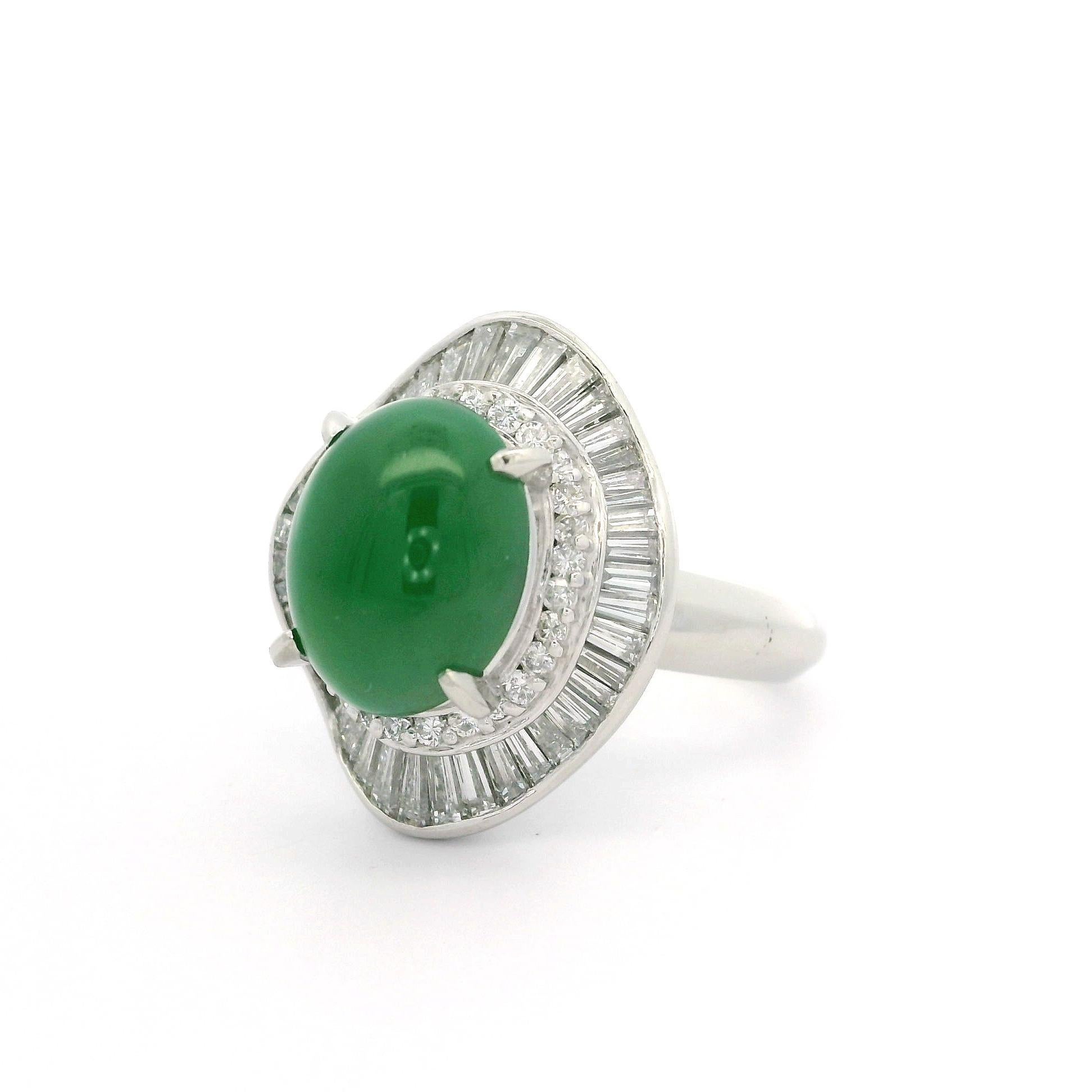Vintage Platinum 6.39ctw Omphacite Jade & Diamond Ballerina Cocktail Ring For Sale 7