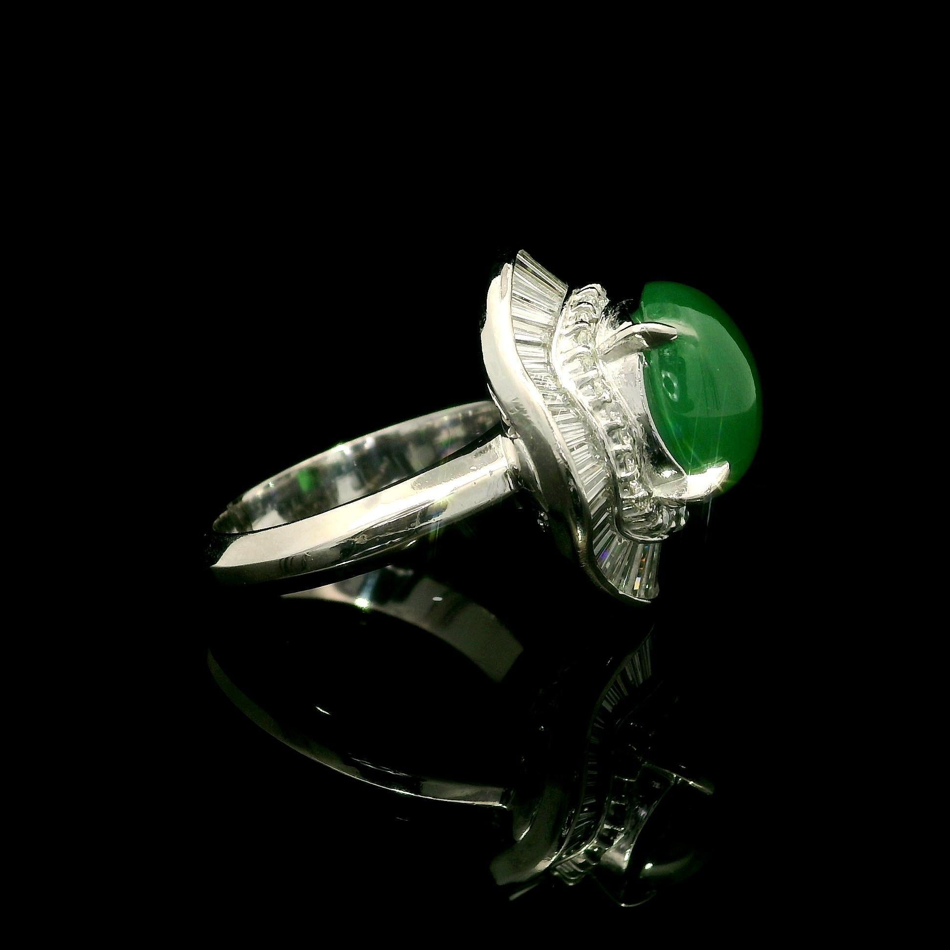 --Stone(s):--
(1) Natural Genuine Jade - Oval Cabochon Cut - Prong Set - Green Color - 