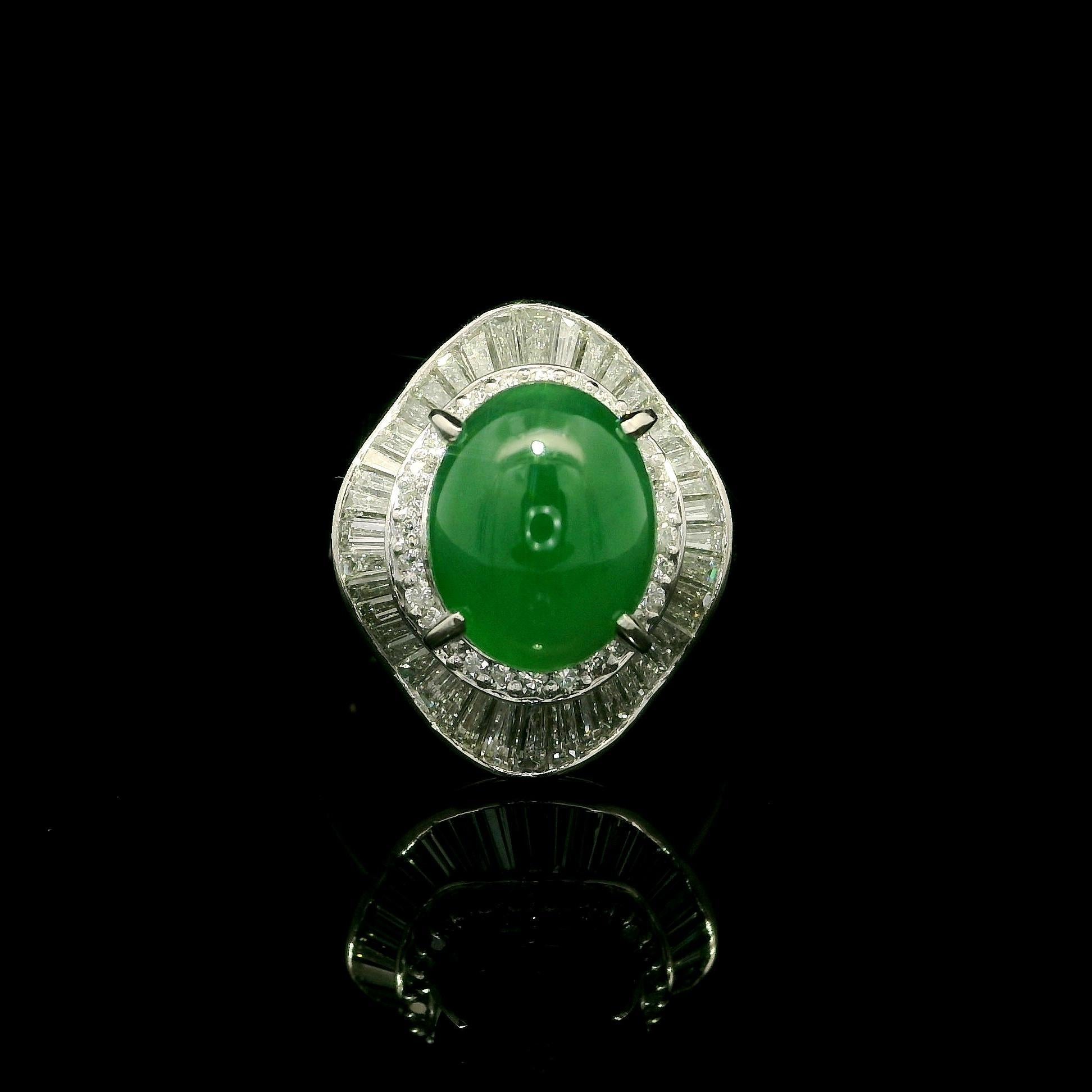 Vintage Platinum 6.39ctw Omphacite Jade & Diamond Ballerina Cocktail Ring For Sale 2
