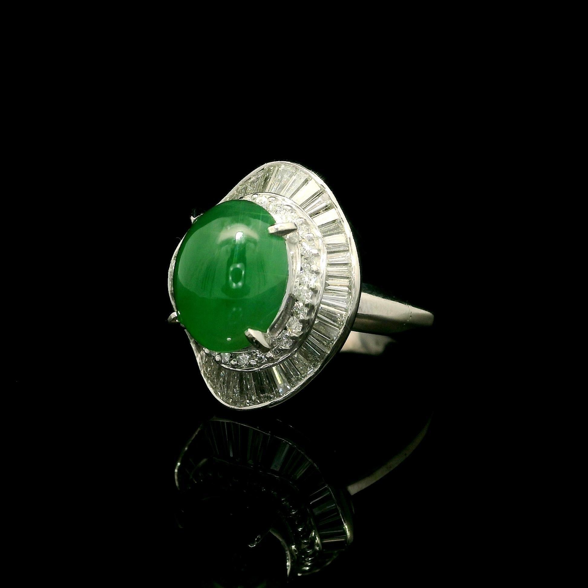 Vintage Platinum 6.39ctw Omphacite Jade & Diamond Ballerina Cocktail Ring For Sale 4