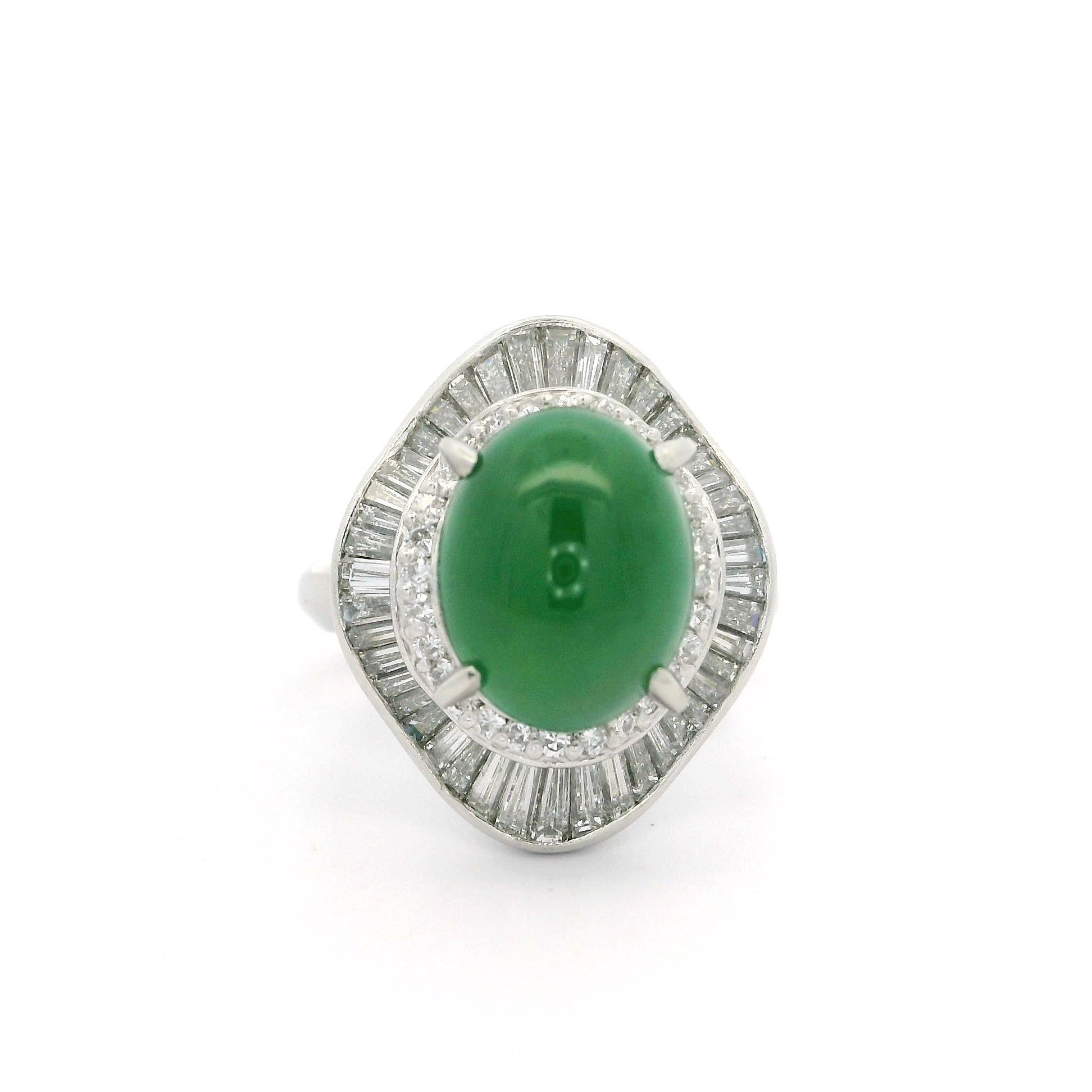 Anillo de cóctel bailarina vintage de platino con jade onfacita y diamantes de 6,39 ctw