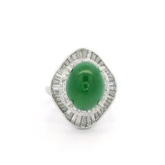 Bague cocktail ballerine vintage en platine, jade omphacite 6,39 carats et diamants
