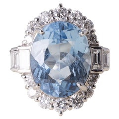 Vintage Platinum 6.47 Carat Oval Cut Aquamarine and Diamond Ring Vintage Platinum 6.47 Carat Oval Cut Aquamarine and Diamond Ring