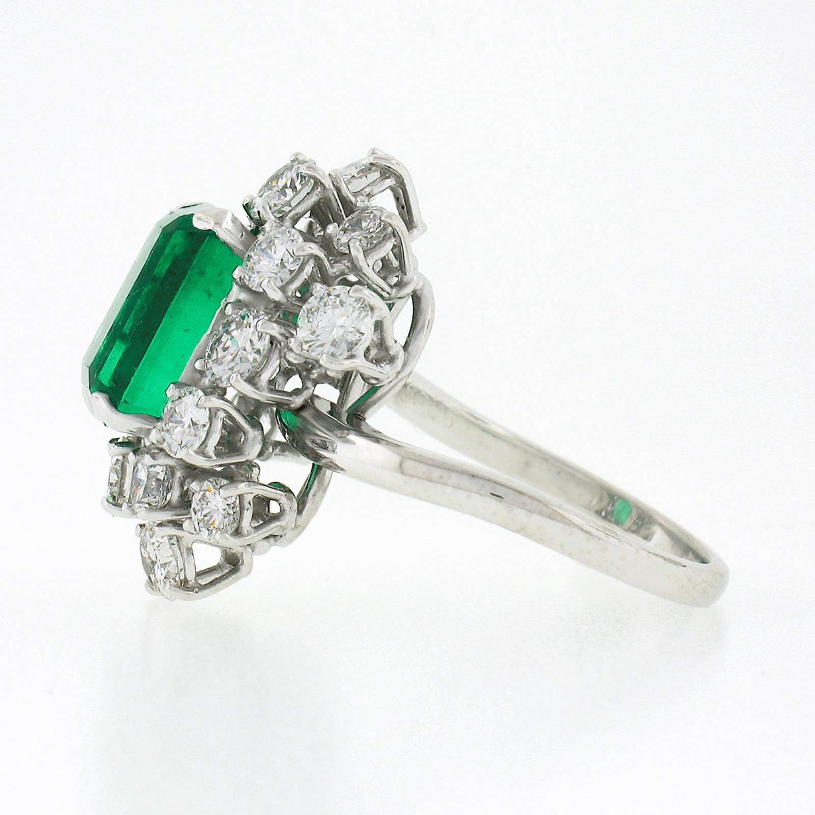 Vintage Platinum 6.49ctw GIA Columbian Emerald W/ Diamond Cluster Cocktail Ring 1