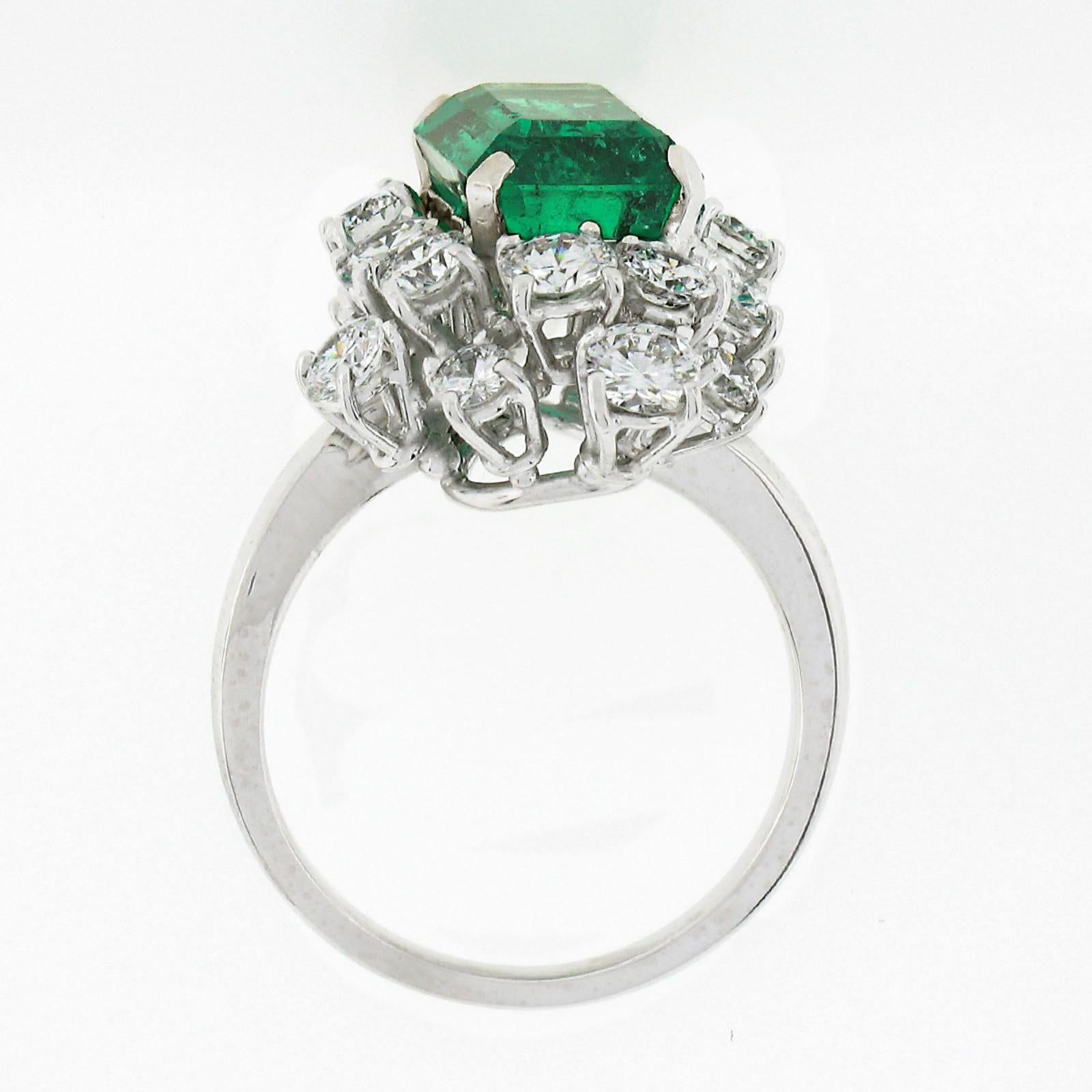 Vintage Platinum 6.49ctw GIA Columbian Emerald W/ Diamond Cluster Cocktail Ring 2