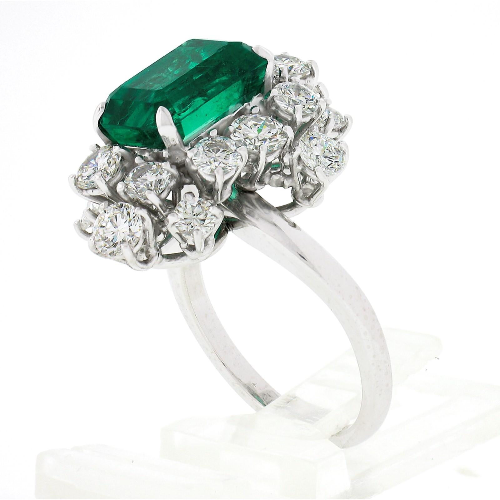 Vintage Platinum 6.49ctw GIA Columbian Emerald W/ Diamond Cluster Cocktail Ring 3