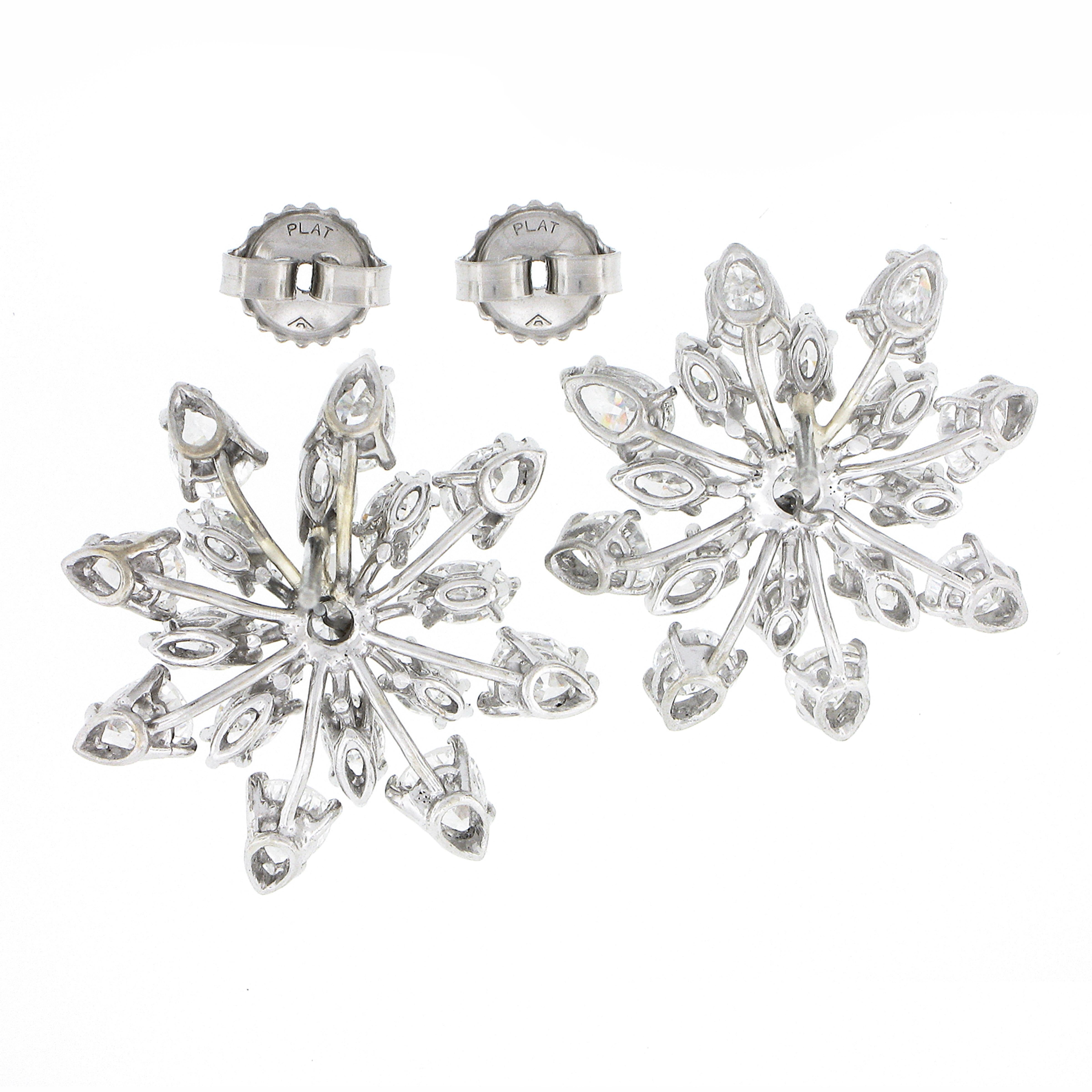 Pear Cut Vintage Platinum 6.4ct Pear Marquise Diamond Large Snowflake Spray Stud Earrings For Sale