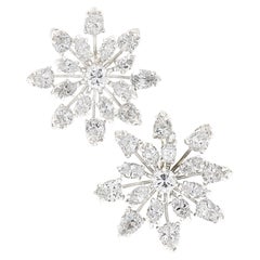 Vintage Platinum 6.4ct Pear Marquise Diamond Large Snowflake Spray Stud Earrings