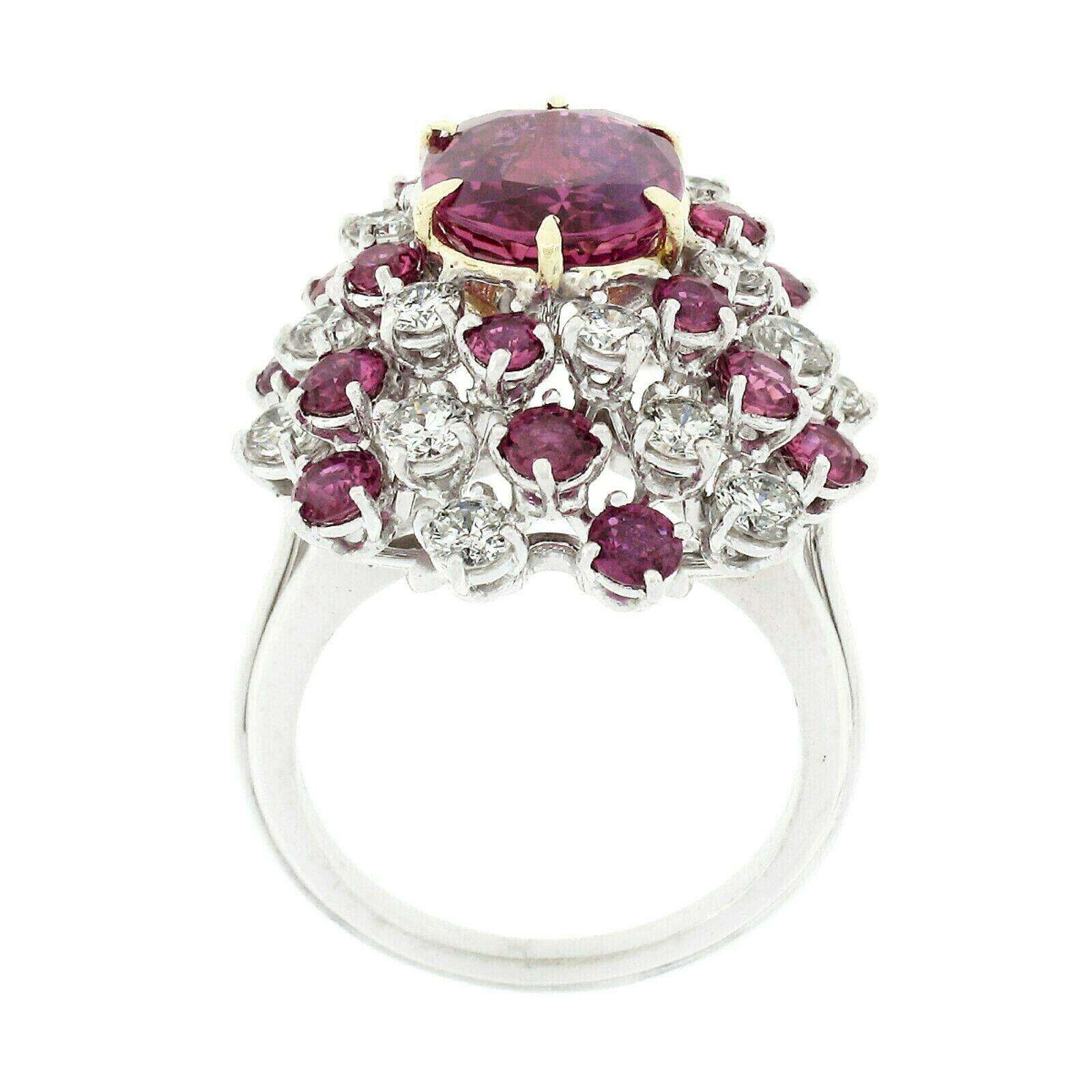 Women's Vintage Platinum 6.90ctw GIA Oval Pink Ceylon Sapphire Round Diamond Swirl Ring For Sale