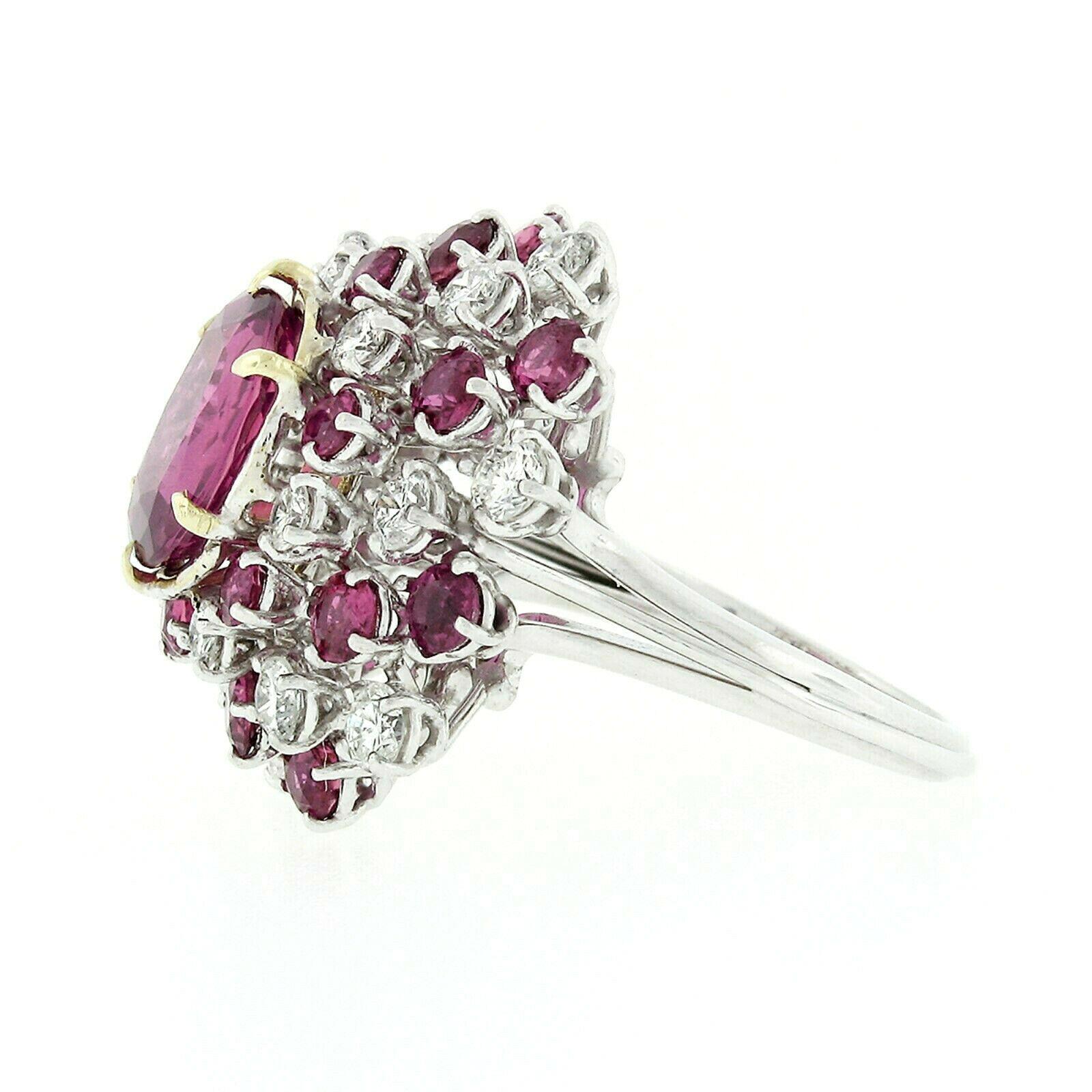 Vintage Platinum 6.90ctw GIA Oval Pink Ceylon Sapphire Round Diamond Swirl Ring For Sale 1