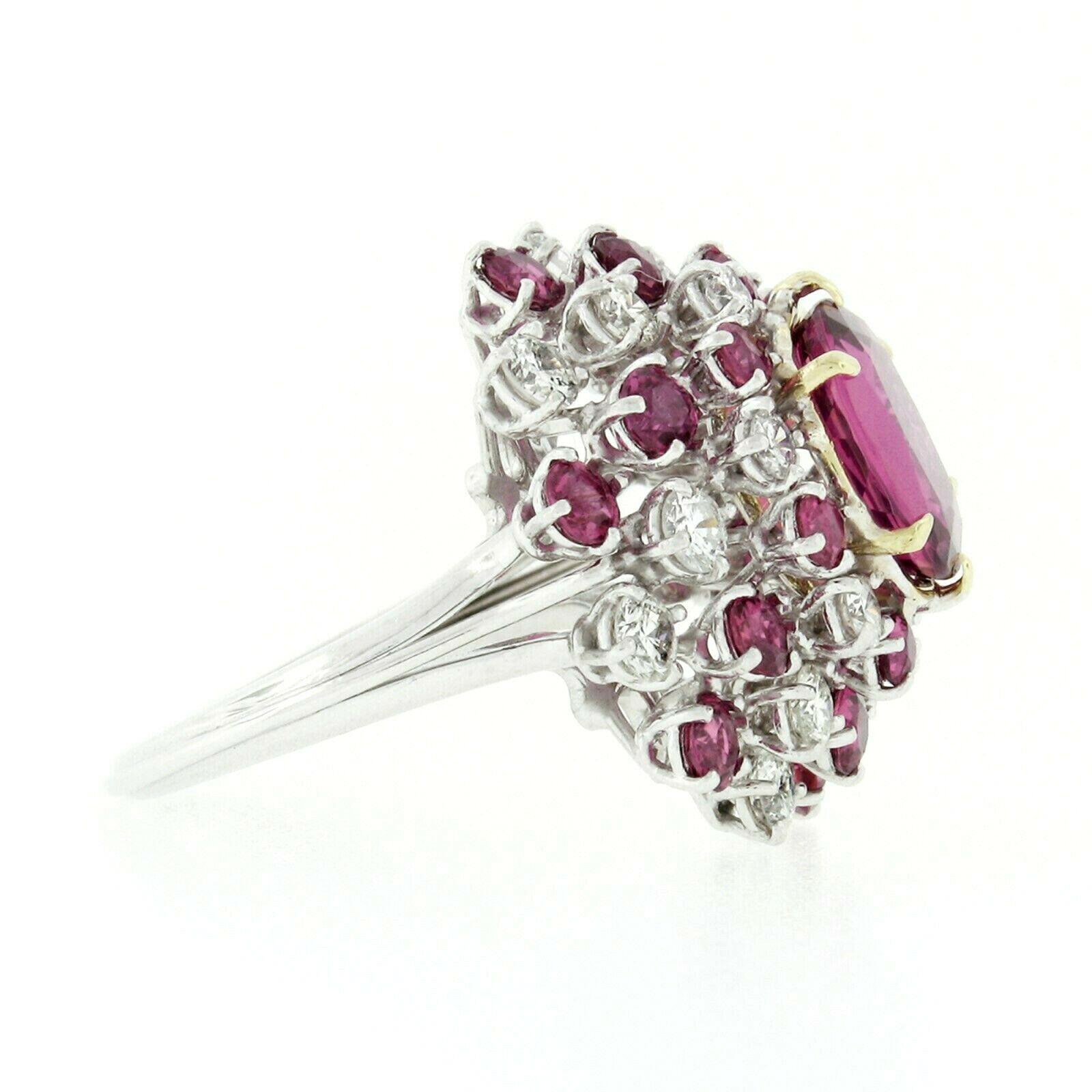 Vintage Platinum 6.90ctw GIA Oval Pink Ceylon Sapphire Round Diamond Swirl Ring For Sale 2