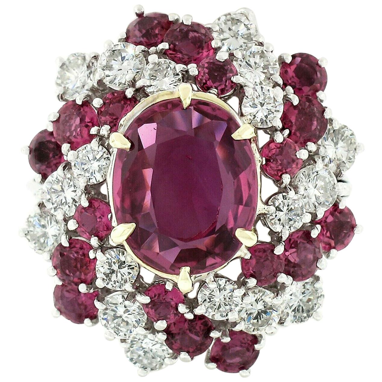 Vintage Platinum 6.90ctw GIA Oval Pink Ceylon Sapphire Round Diamond Swirl Ring