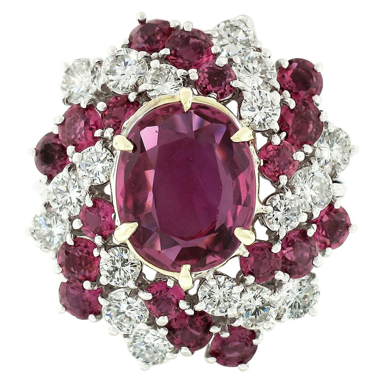 Vintage Platinum 6.90ctw GIA Oval Pink Ceylon Sapphire Round Diamond Swirl Ring