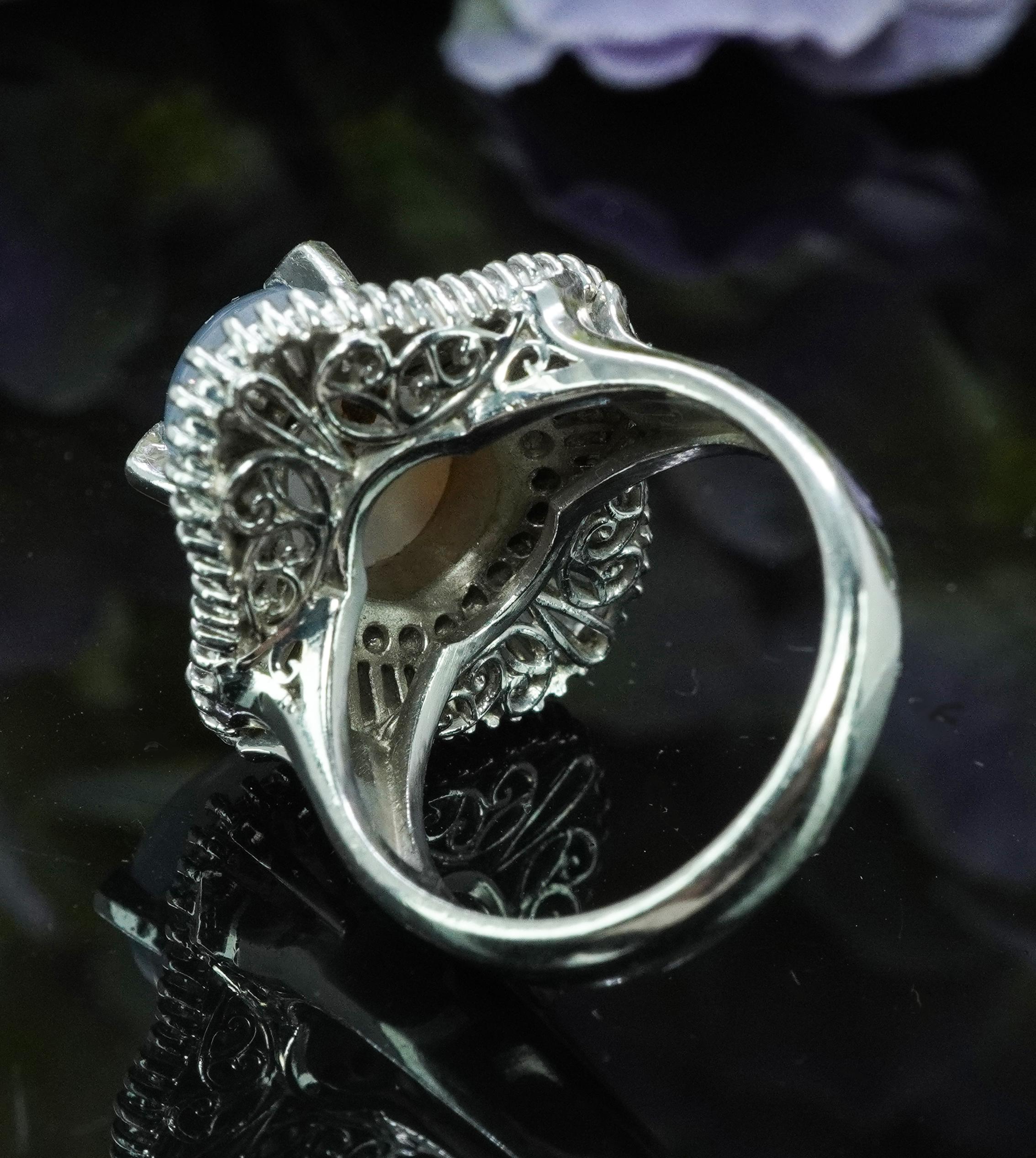 Vintage Platinum 6ct Star Sapphire Baguette Runde Diamant Ballerina Halo Ring im Angebot 1