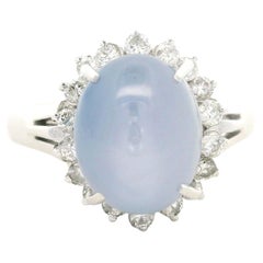 Vintage Platinum 6ctw No Heat Star Sapphire w/ Diamond Halo Classic Ring