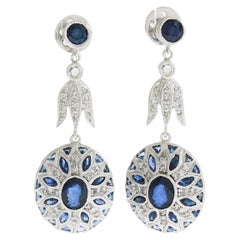 Vintage Platinum 7.1ctw Bezel Sapphire & Diamond Mosaic Drop Dangle Earrings