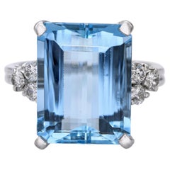 Vintage Platinum 7.50ct Aquamarine and Diamond Cocktail Ring