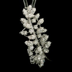 Vintage Platinum 7.50ctw Baguette & Round Diamond Cluster Leaf Floral Pin Brooch