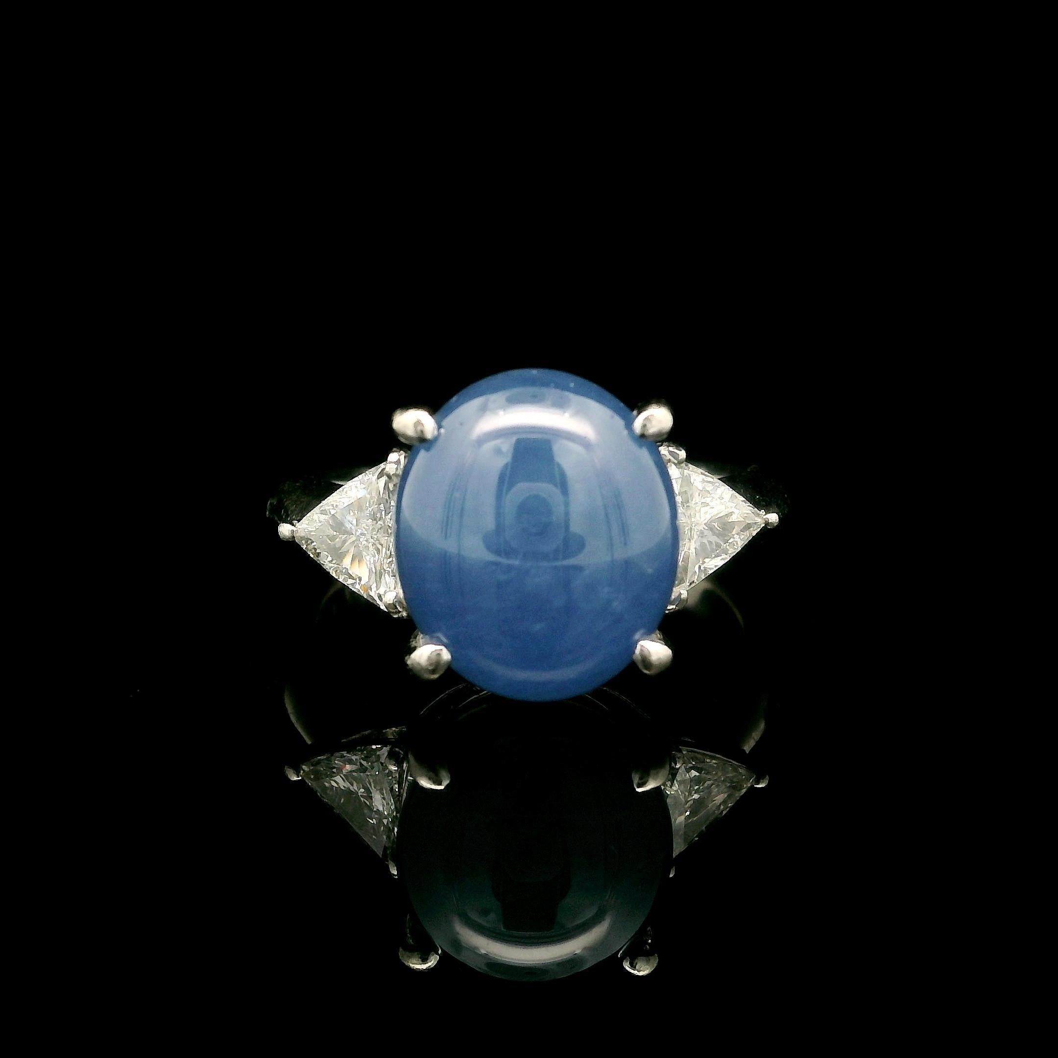 Vintage Platinum 7.58ctw Oval Cabochon Star Sapphire & Trillion Diamond Ring 8