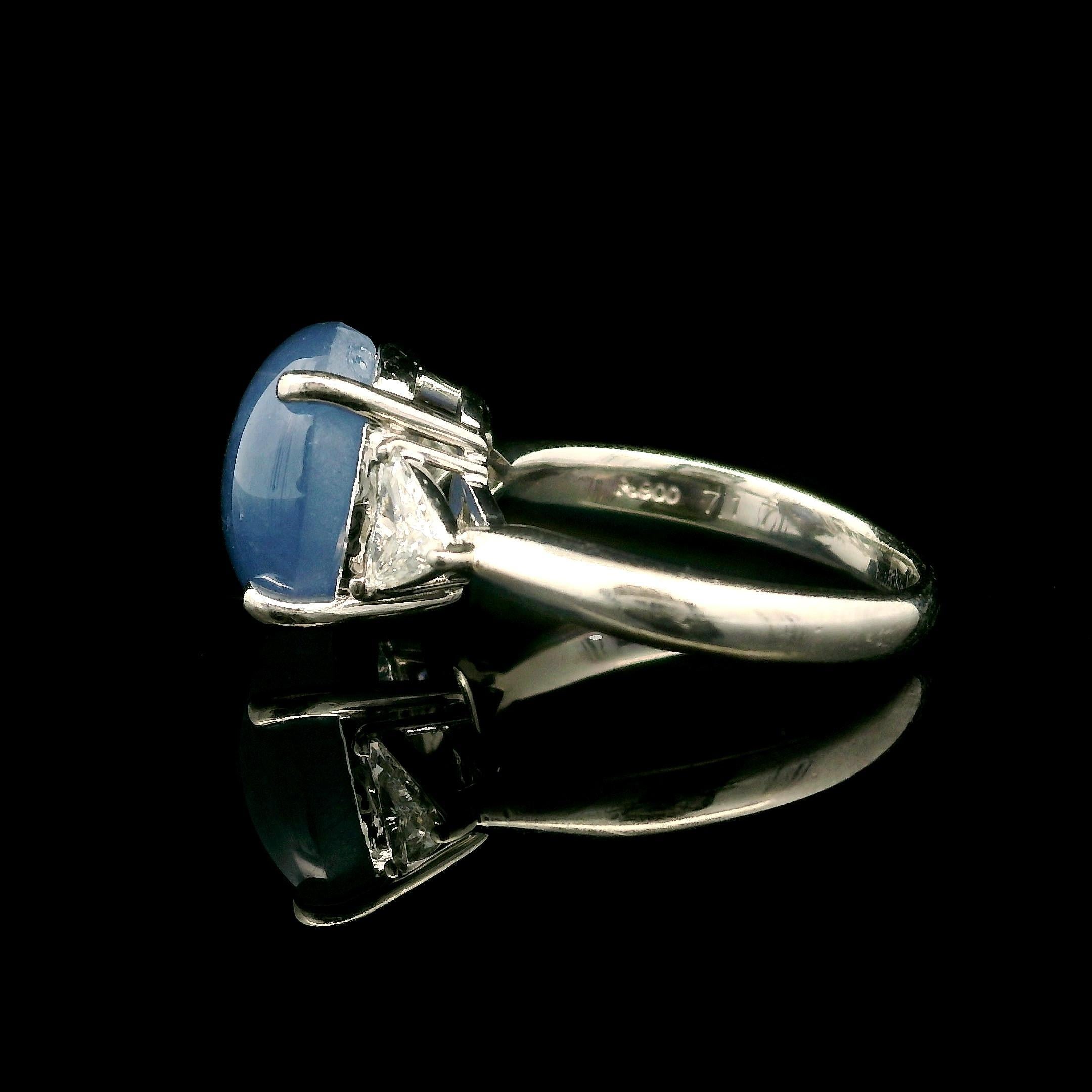 Women's Vintage Platinum 7.58ctw Oval Cabochon Star Sapphire & Trillion Diamond Ring