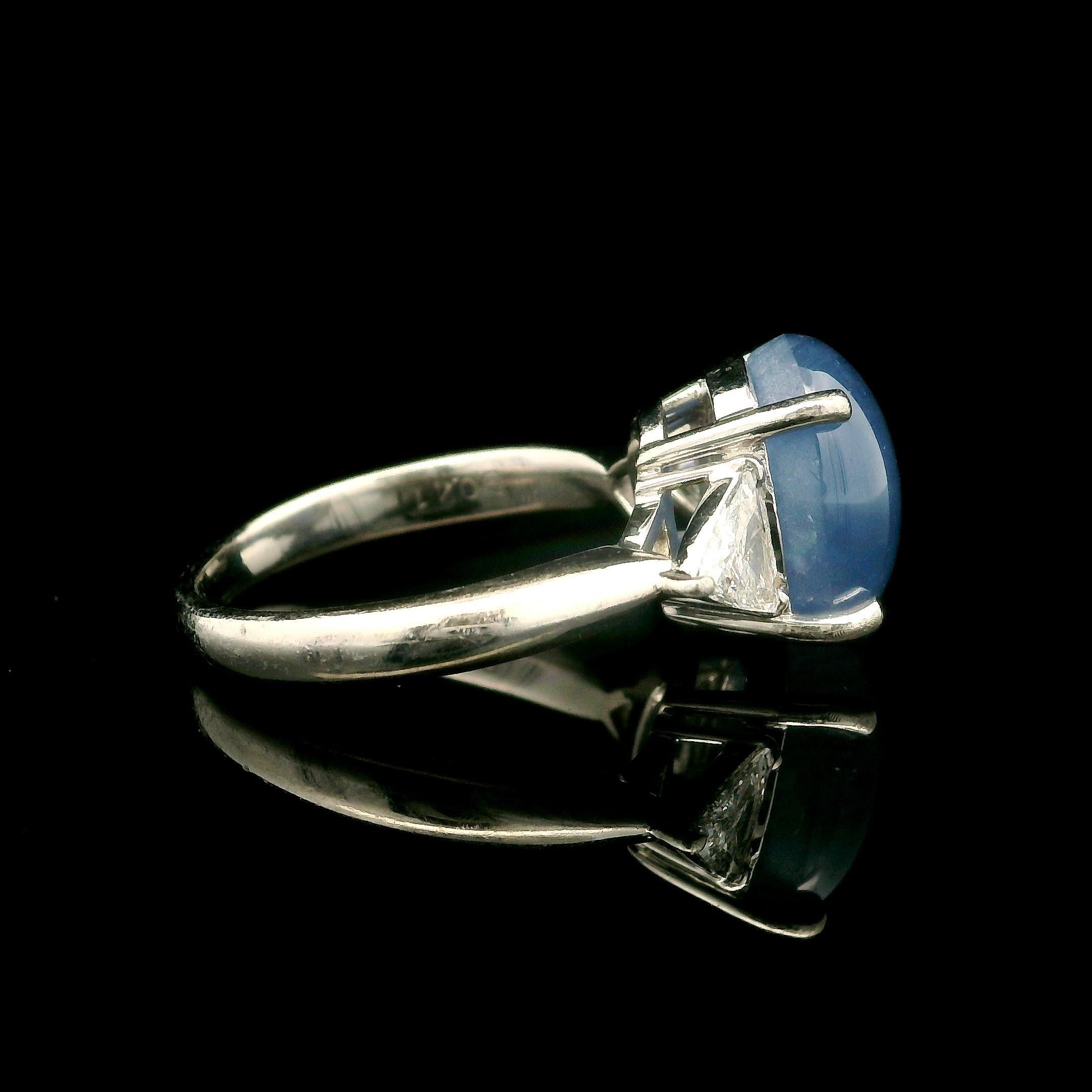 Vintage Platinum 7.58ctw Oval Cabochon Star Sapphire & Trillion Diamond Ring 1
