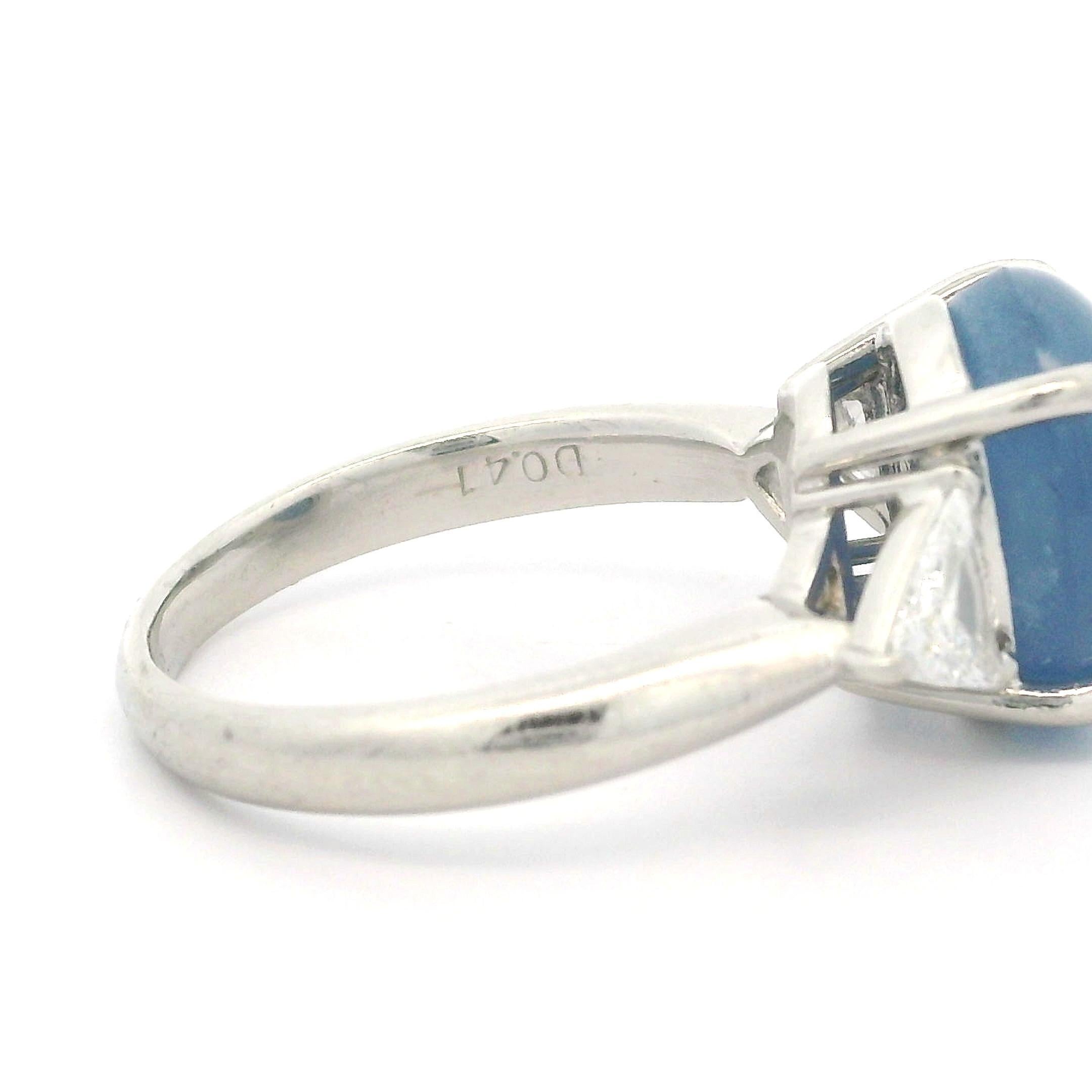 Vintage Platinum 7.58ctw Oval Cabochon Star Sapphire & Trillion Diamond Ring 4