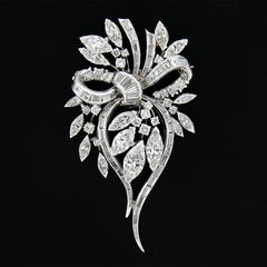 Vintage Platinum 7.59ctw Fancy Large Diamond Floral Ribbon Statement Pin Brooch