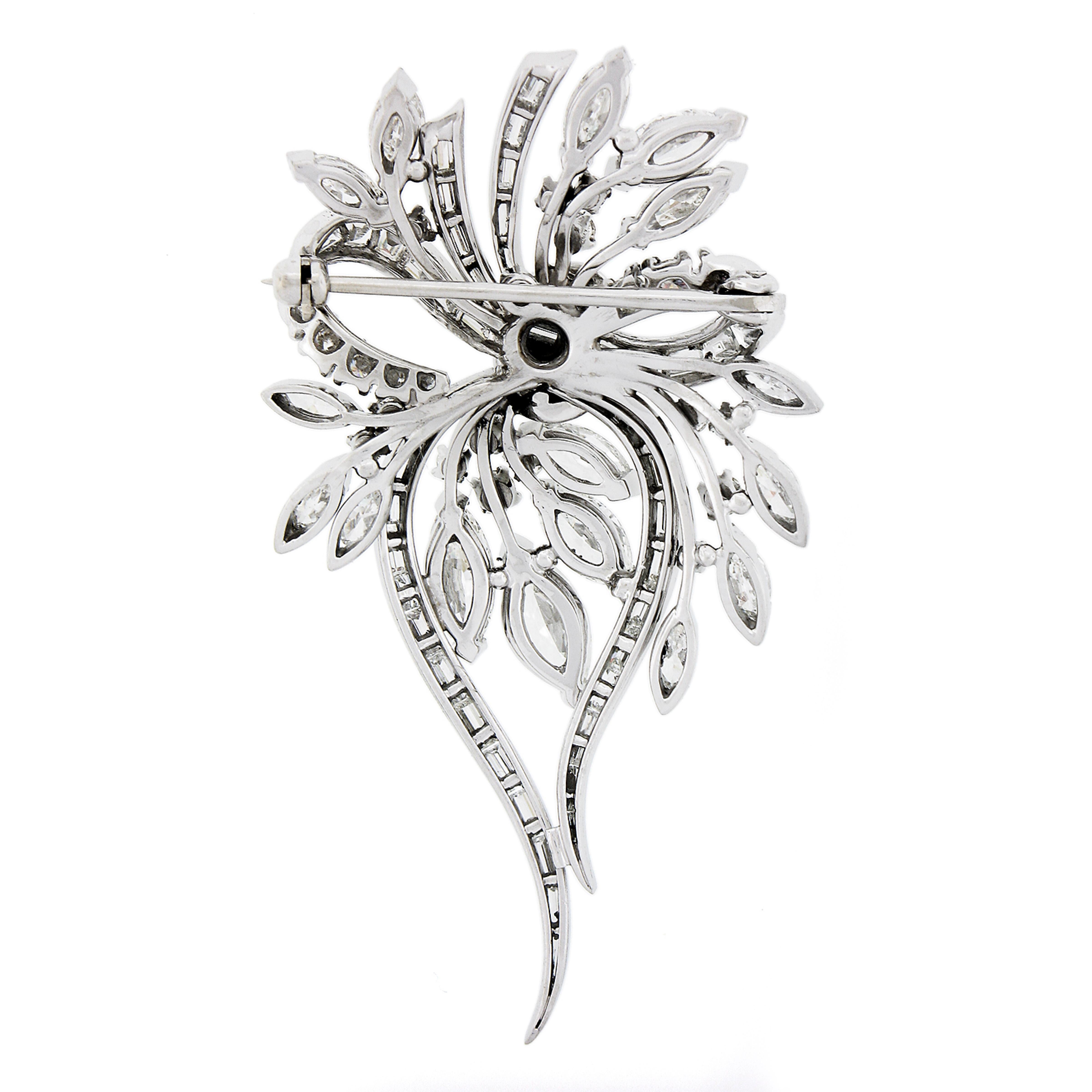 Art Deco Vintage Platinum 7.59ctw Fancy Large Diamond Floral Ribbon Statement Pin Brooch For Sale