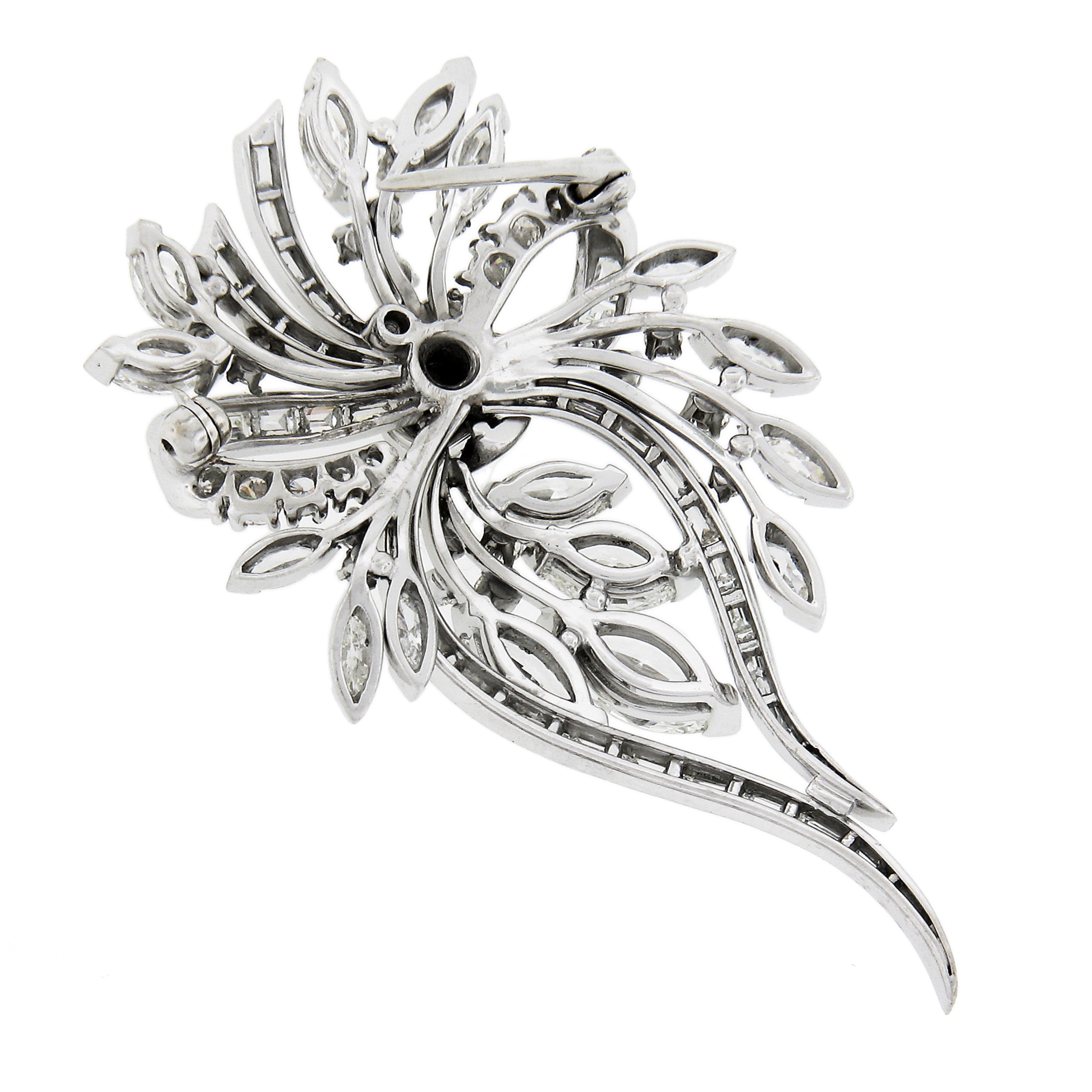 Marquise Cut Vintage Platinum 7.59ctw Fancy Large Diamond Floral Ribbon Statement Pin Brooch For Sale