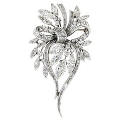 Vintage Platinum 7.59ctw Fancy Large Diamond Floral Ribbon Statement Pin Brooch