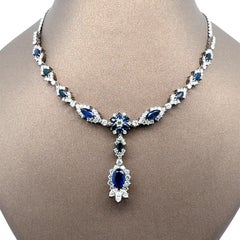 Vintage Platinum 8.4ctw GIA Ceylon Sapphire & Diamond Gorgeous Drop Necklace