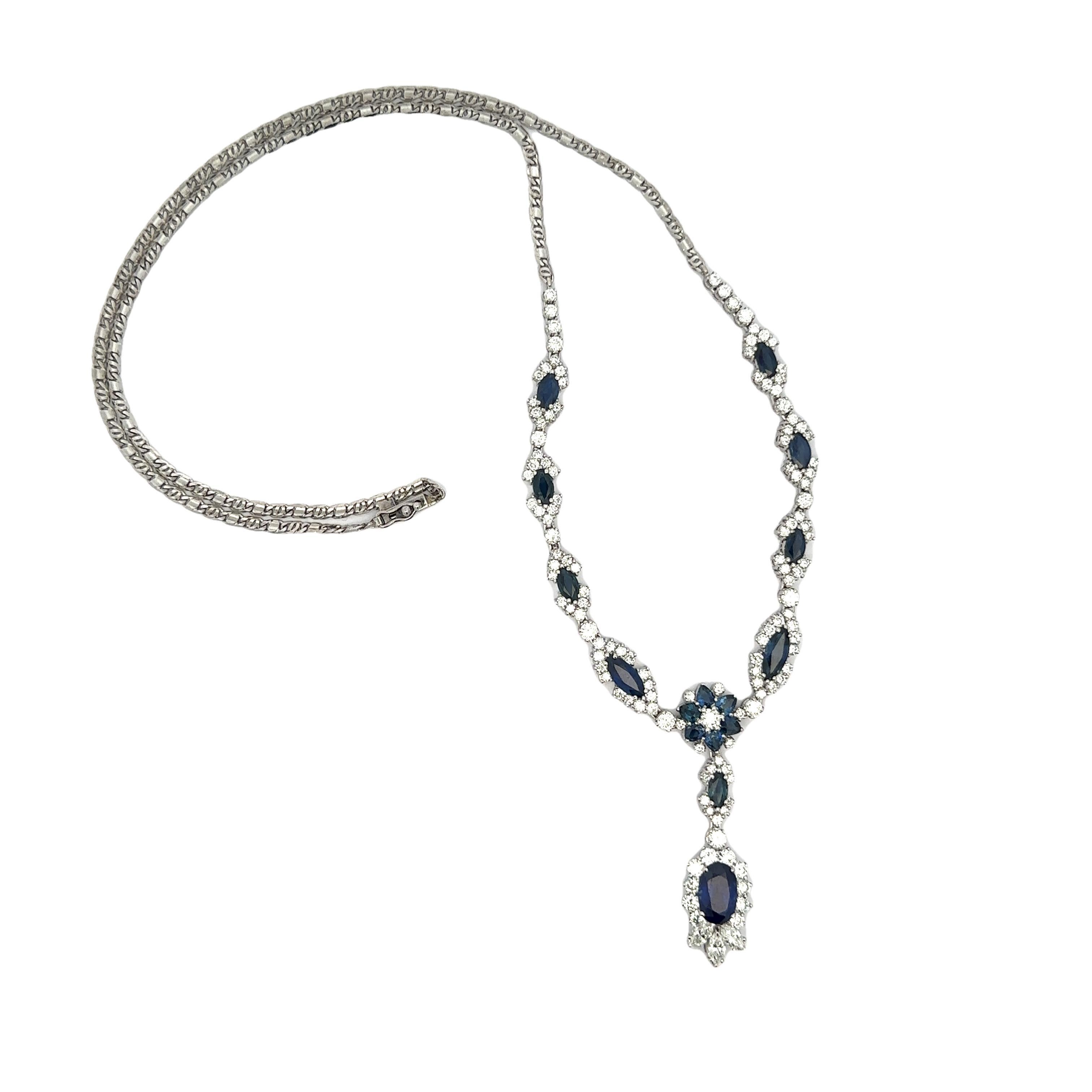 Taglio ovale Collana vintage in platino con zaffiro di Ceylon e diamante GIA da 8,4 ct. in vendita