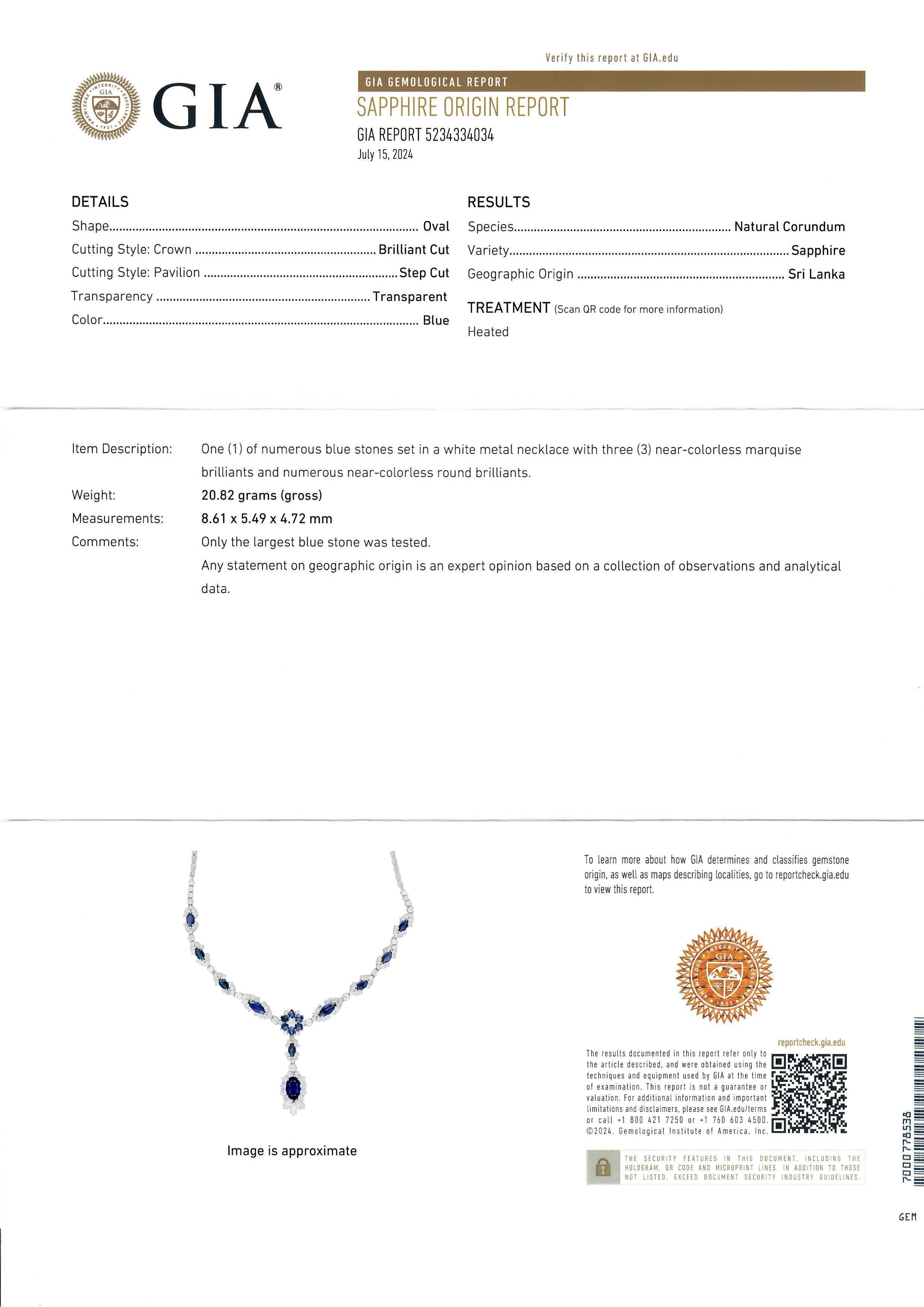 Donna Collana vintage in platino con zaffiro di Ceylon e diamante GIA da 8,4 ct. in vendita