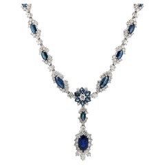 Vintage Platinum 8.4ctw GIA Ceylon Sapphire & Diamond Gorgeous Drop Necklace